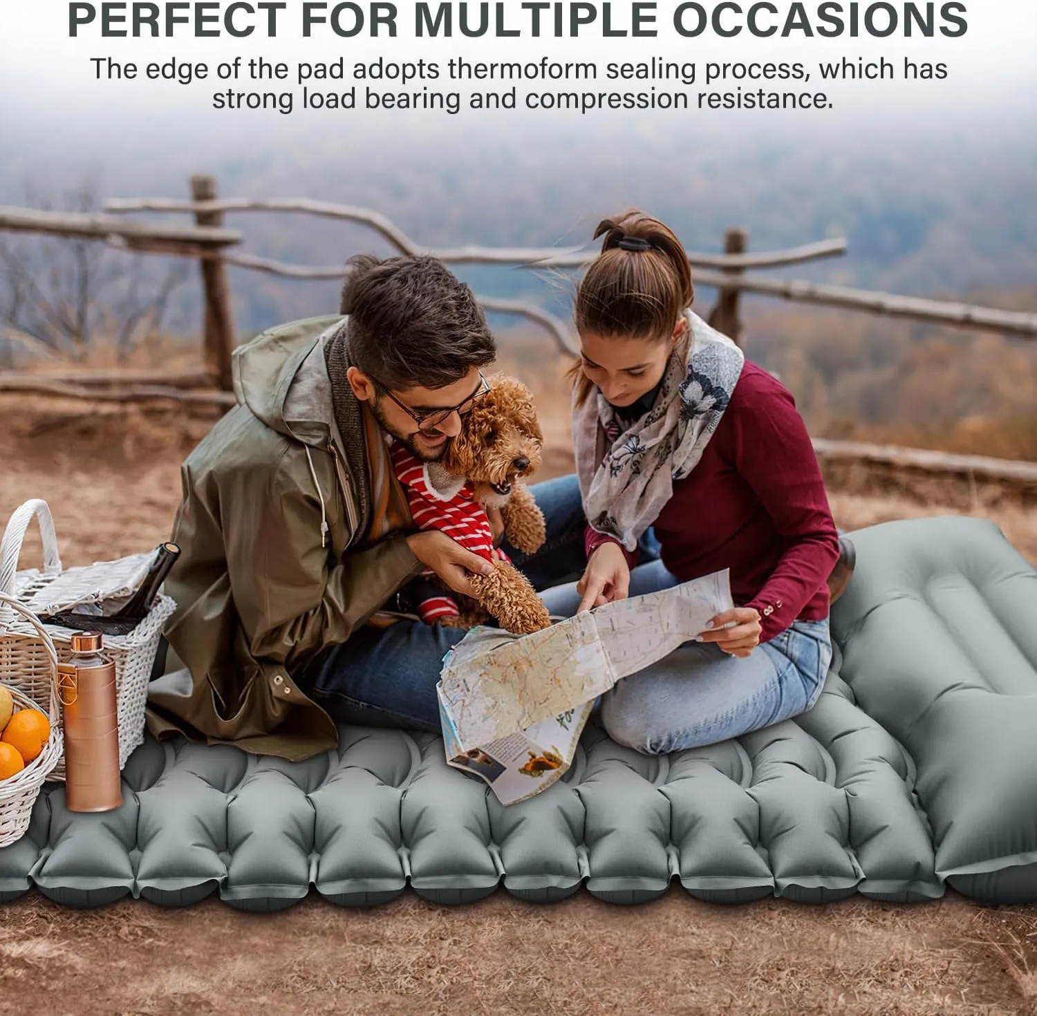 Camping Sleeping Pad, Ultralight Camping Mat with Pillow Built-in Foot Pump Inflatable Sleeping Pads Compact for Camping Backpacking Hiking Traveling - Gray