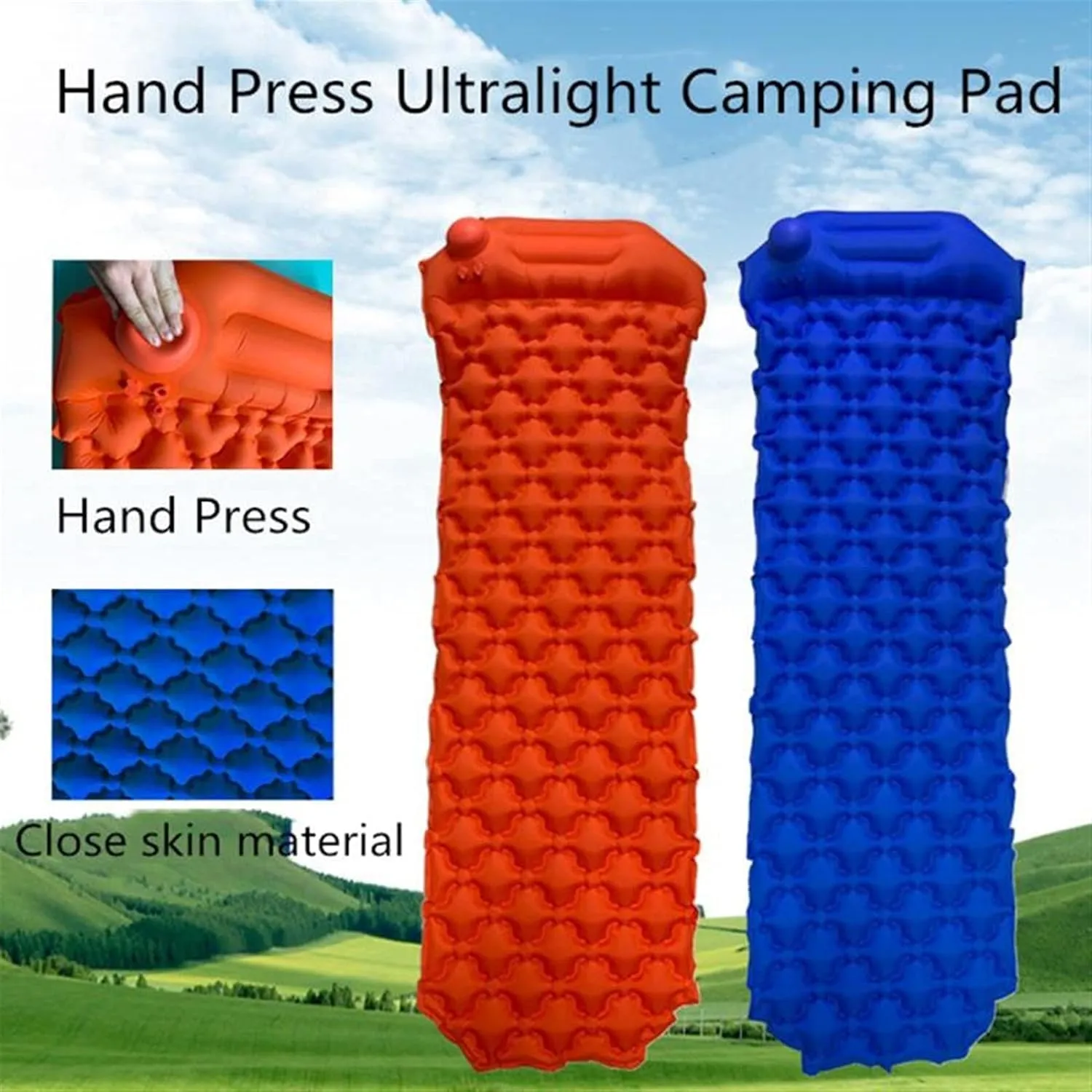 Camping Sleeping Pad with Built-in Pump Upgraded Inflatable Camping Mat with Pillow, Inflatable Sleeping Pad Beautiful Scenery (1 20x9x19cm)
