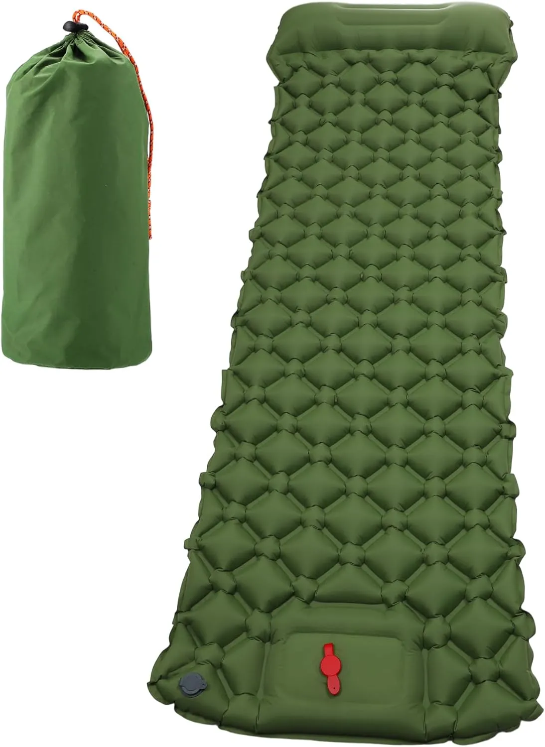 Camping Sleeping Pads, Non-Spliceable Camping Mat with Pillow, Foot Inflatable Camping Mat, for Camping Backpacking Hiking, Green