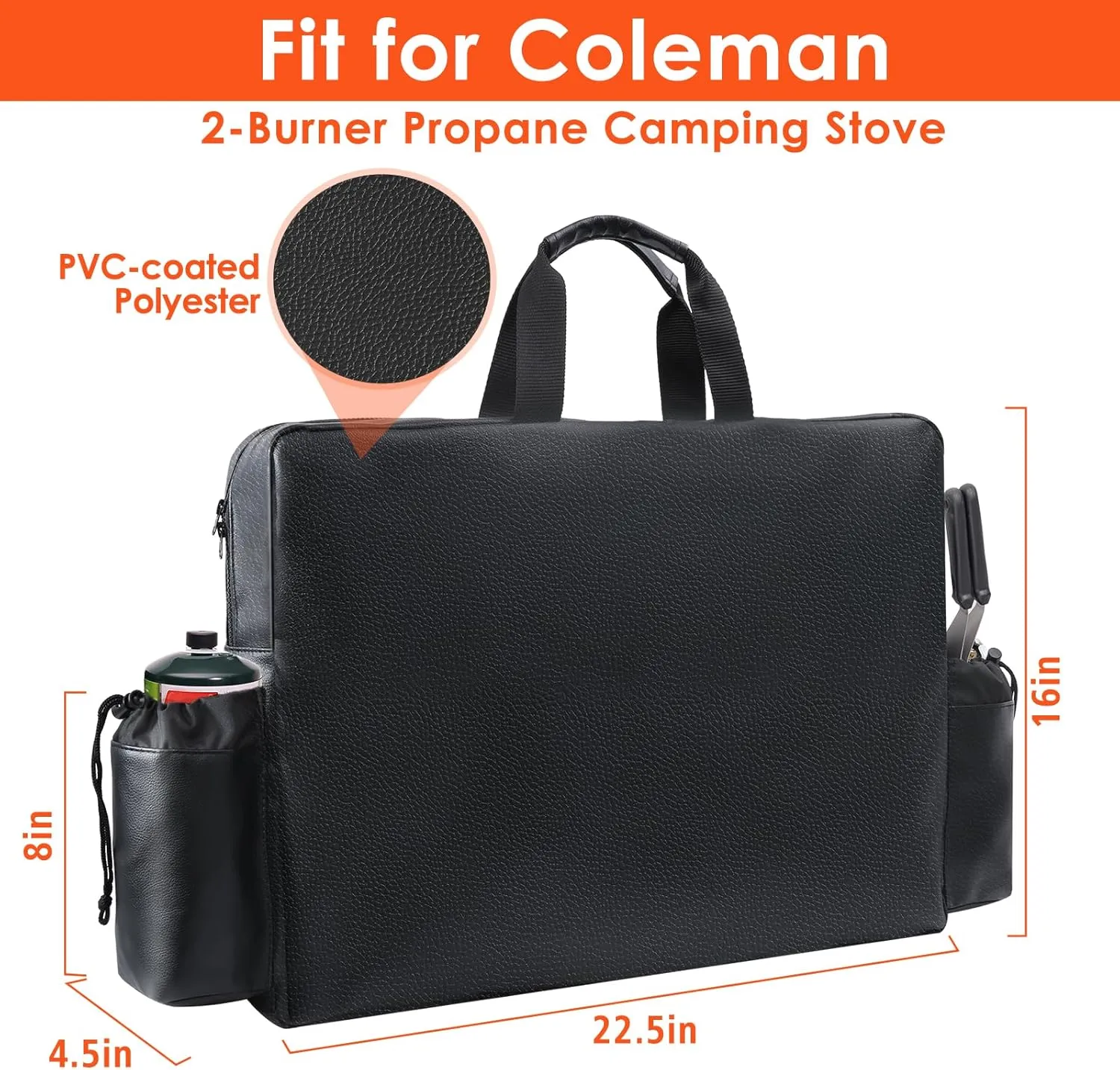Camping Stove Carrying Case for Coleman Stove, Waterproof Leather Camping Storage Bag for Coleman 2-Burner Gas Stove, Camp Chef Griddle Bag, Portable Camping Stove Case w/ Carry Handle, 2 Side Pockets