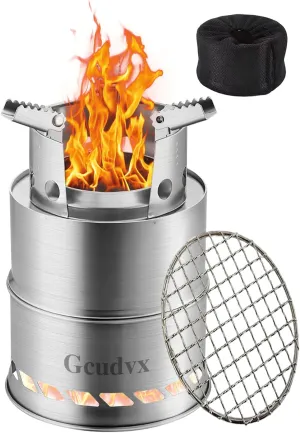 Camping Stove Mini Portable Stove Stainless Steel Wood Burning Stoves Emergency Cooking Folding Camping Stove with Grill Grid Carry Bag for Backpacking Traveling Camping Hiking Stove