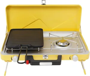 Camping Stove, Piezoelectric Ignition Camping Double Burner, Portable Cooktop, Portable Camping Stove for Outdoor Cooking, RV, Apartments Use, 3500W, White