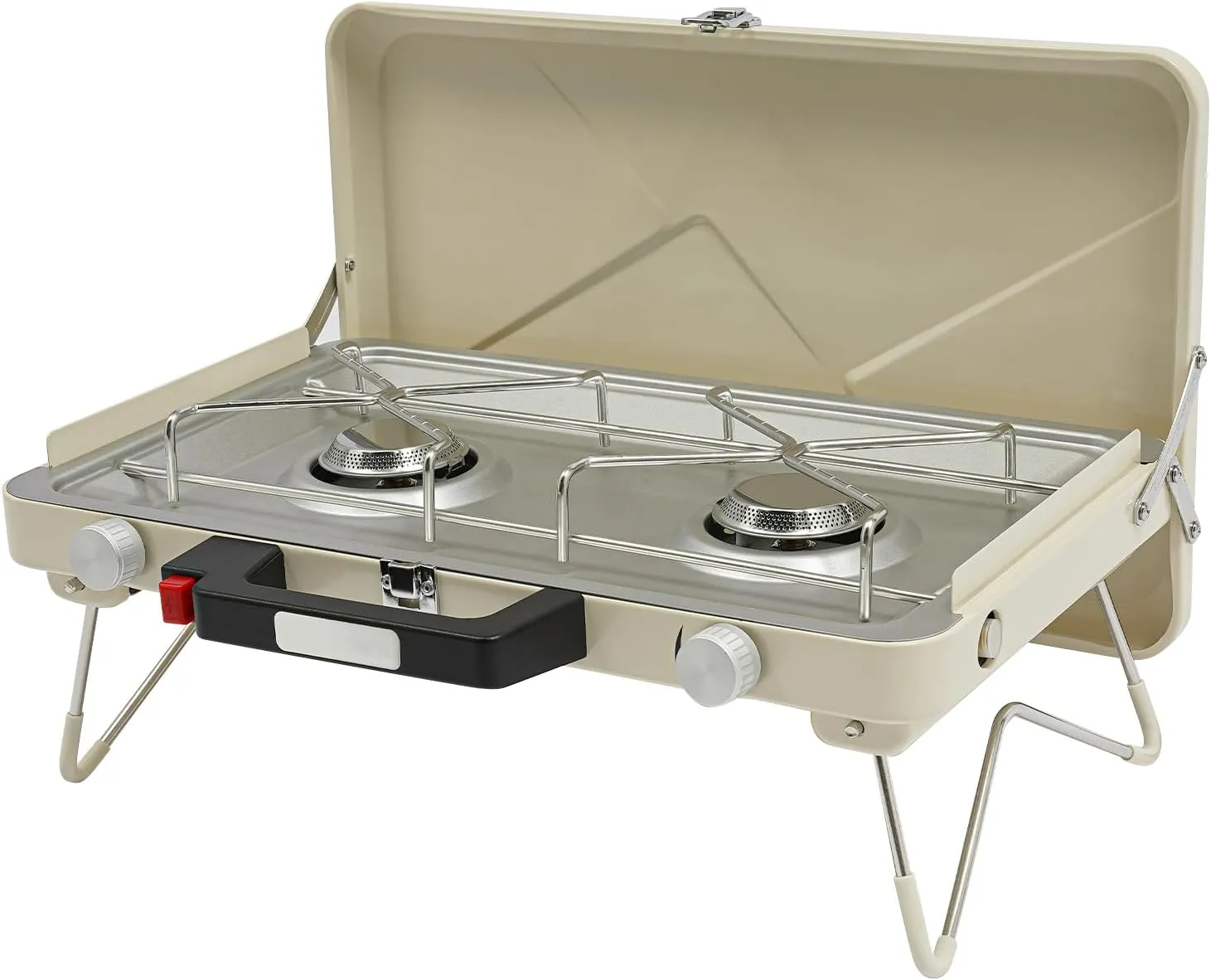 Camping Stove,Tabletop 2-Burner Camping with Anti-slip Leg Slot-locking Design Secure Latch,Portable Camping Stove for Outdoor,Picnics,Hiking,Caravans & Motorhomes