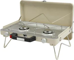 Camping Stove,Tabletop 2-Burner Camping with Anti-slip Leg Slot-locking Design Secure Latch,Portable Camping Stove for Outdoor,Picnics,Hiking,Caravans & Motorhomes