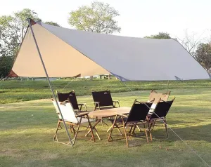 Camping Tarp, 18×15ft Tarp with Poles, Lightweight Awning Sunshade, Portable Multifunctional Backpacking Tarp, Ideal to Enjoy with Family and Friends (Color : Beach Gold, Size : 177x173x102inch)