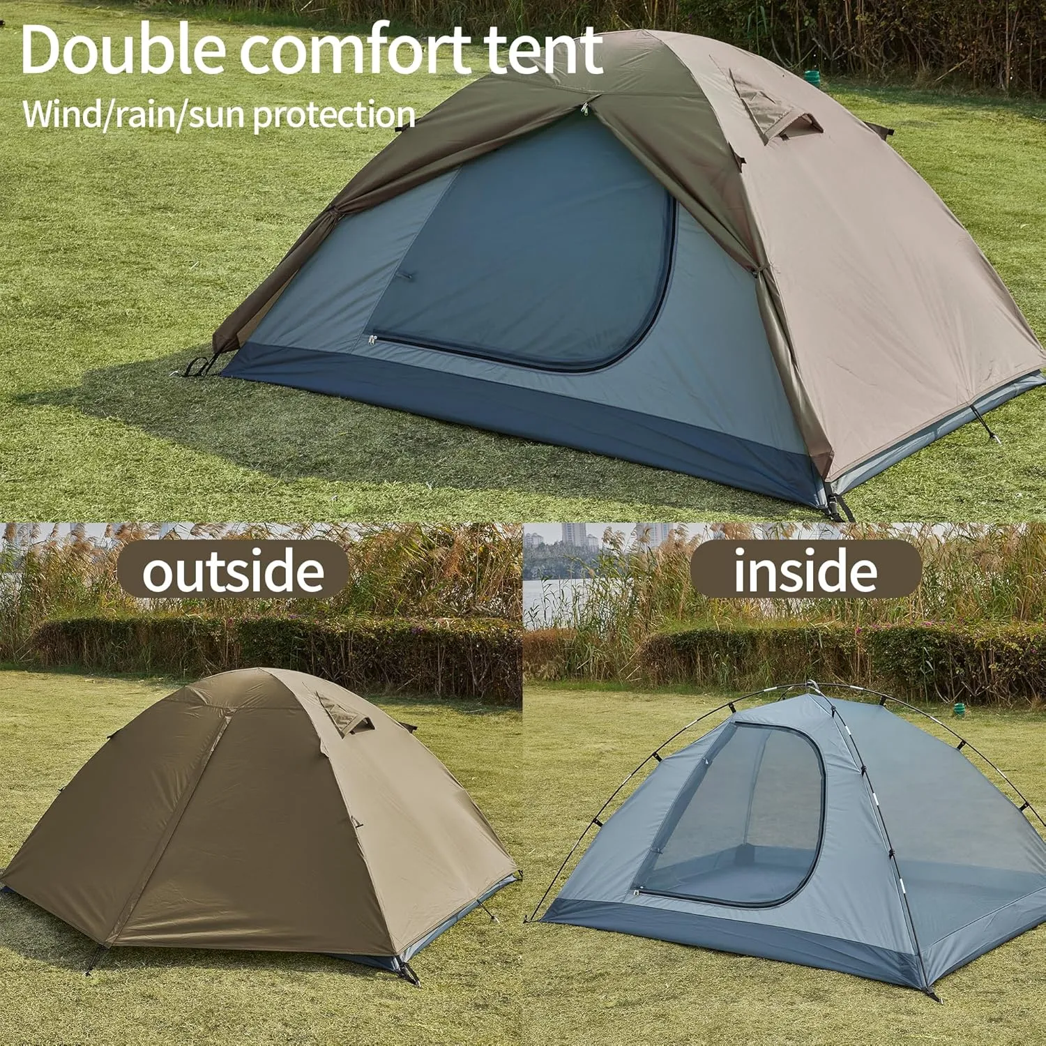 Camping Tent 2/3/4 Person 7.2' x 5.3' x 43 in(H) Waterproof Lightweight Tent Double Layer Dome Tent for Camping Hiking Large Size Easy Setup Tent,Backpacking Tent