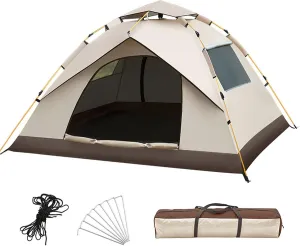 Camping Tent 4 People Family Tents, Waterproof & Windproof & UV-Resistant, Ultralight Dome Tents mit Carry Bag, 2 Doors and 2 Windows, Tents for Camping, Hiking, Fishing, Beach
