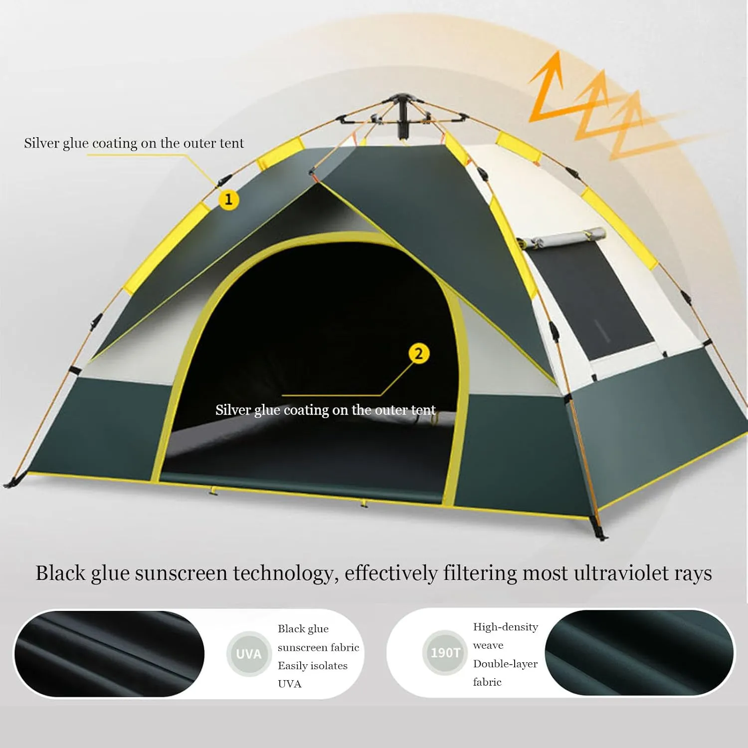 Camping Tent 4 People Family Tents, Waterproof & Windproof & UV-Resistant, Ultralight Dome Tents mit Carry Bag, 2 Doors and 2 Windows, Tents for Camping, Hiking, Fishing, Beach