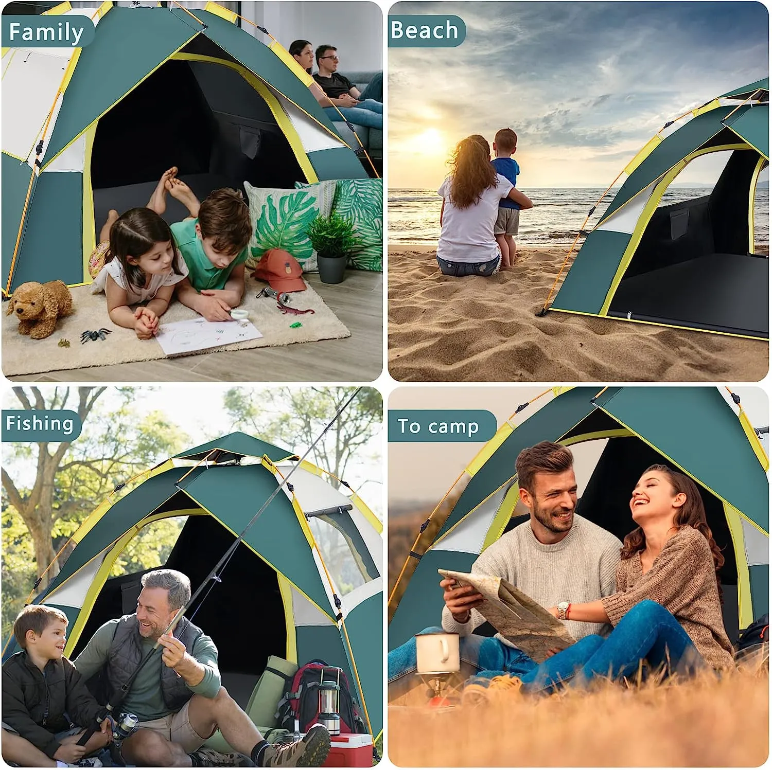 Camping Tent Automatic 3-4 Man Person , 4 Seasons Instant Tent Pop Up Tent for Camping, Hiking, Outdoor Festivals, Car Trip