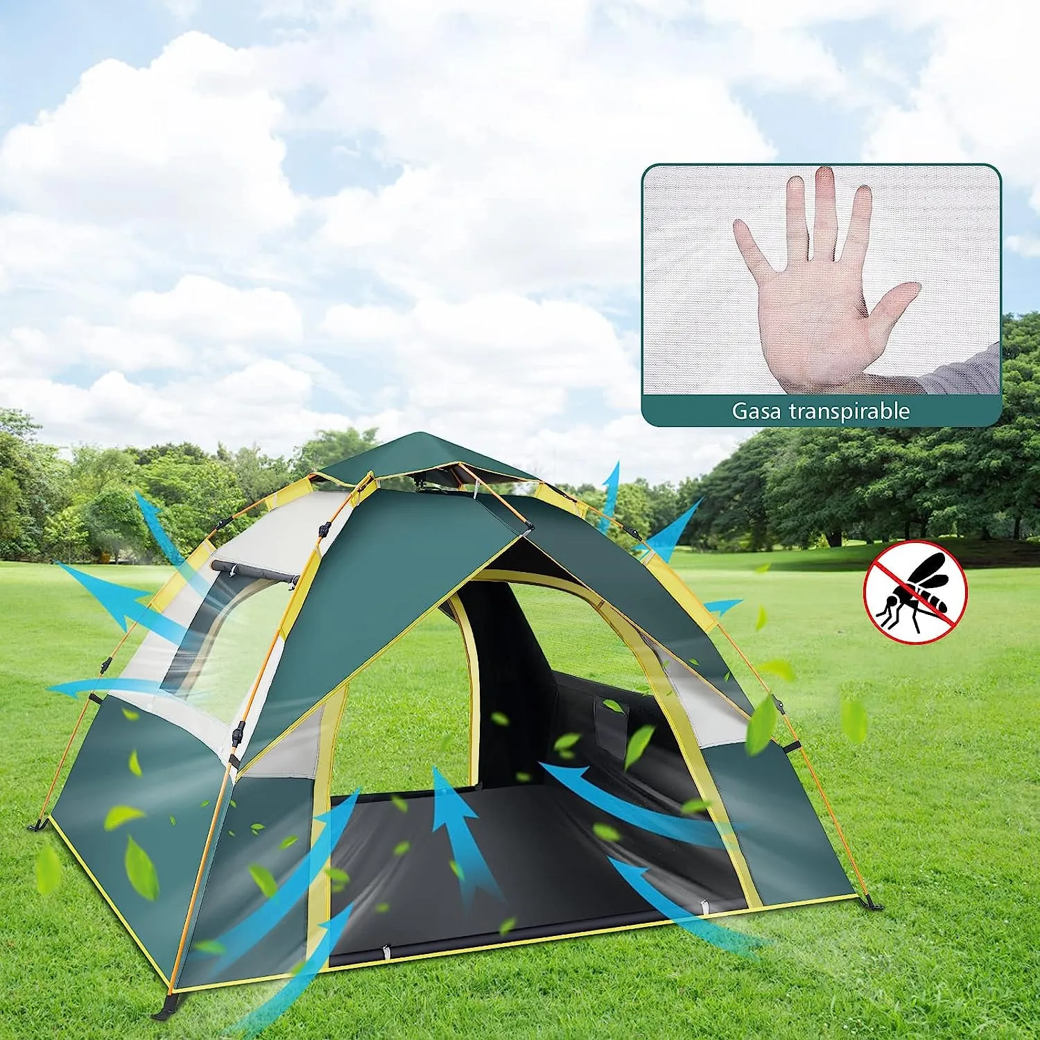 Camping Tent Automatic 3-4 Man Person , 4 Seasons Instant Tent Pop Up Tent for Camping, Hiking, Outdoor Festivals, Car Trip