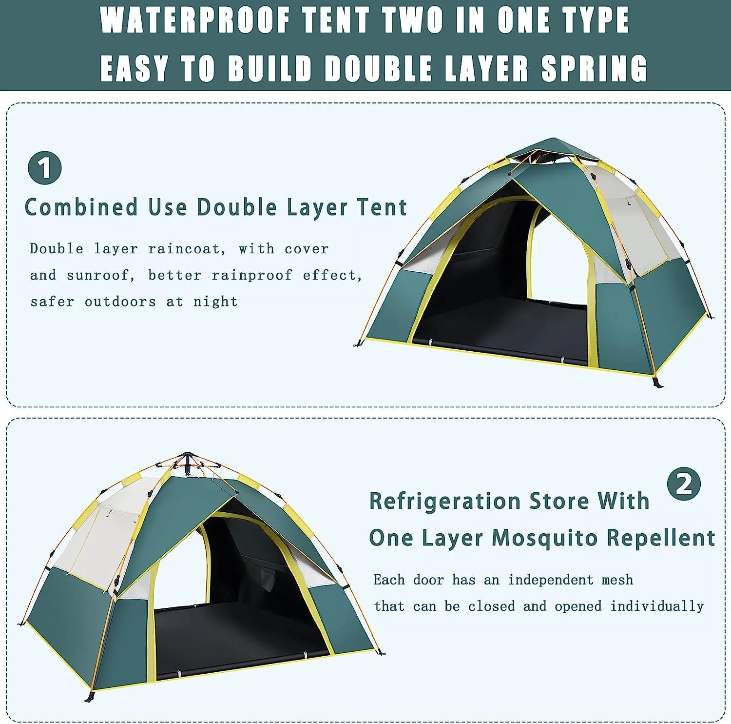 Camping Tent Automatic 3-4 Man Person , 4 Seasons Instant Tent Pop Up Tent for Camping, Hiking, Outdoor Festivals, Car Trip