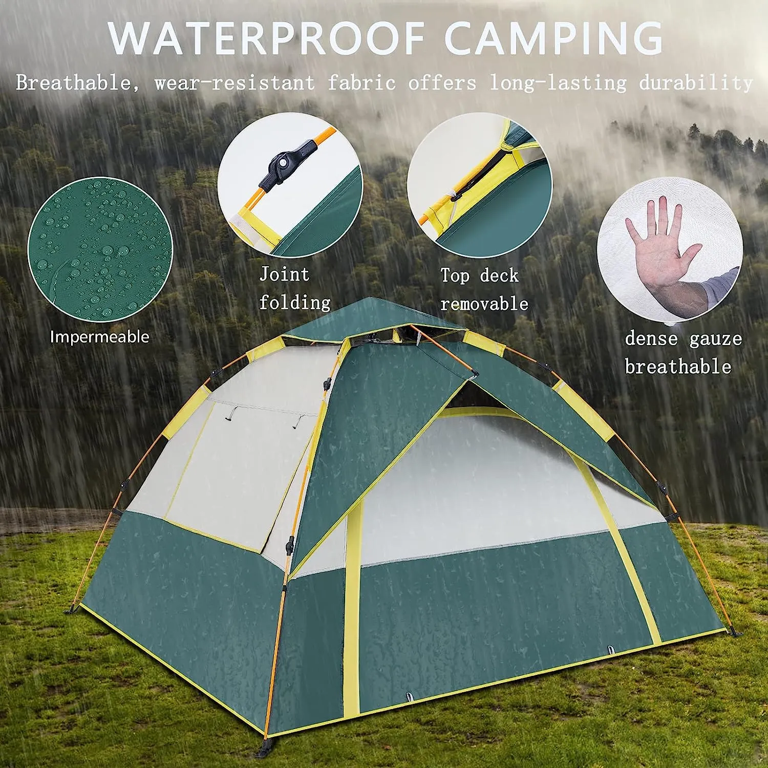Camping Tent Automatic 3-4 Man Person , 4 Seasons Instant Tent Pop Up Tent for Camping, Hiking, Outdoor Festivals, Car Trip