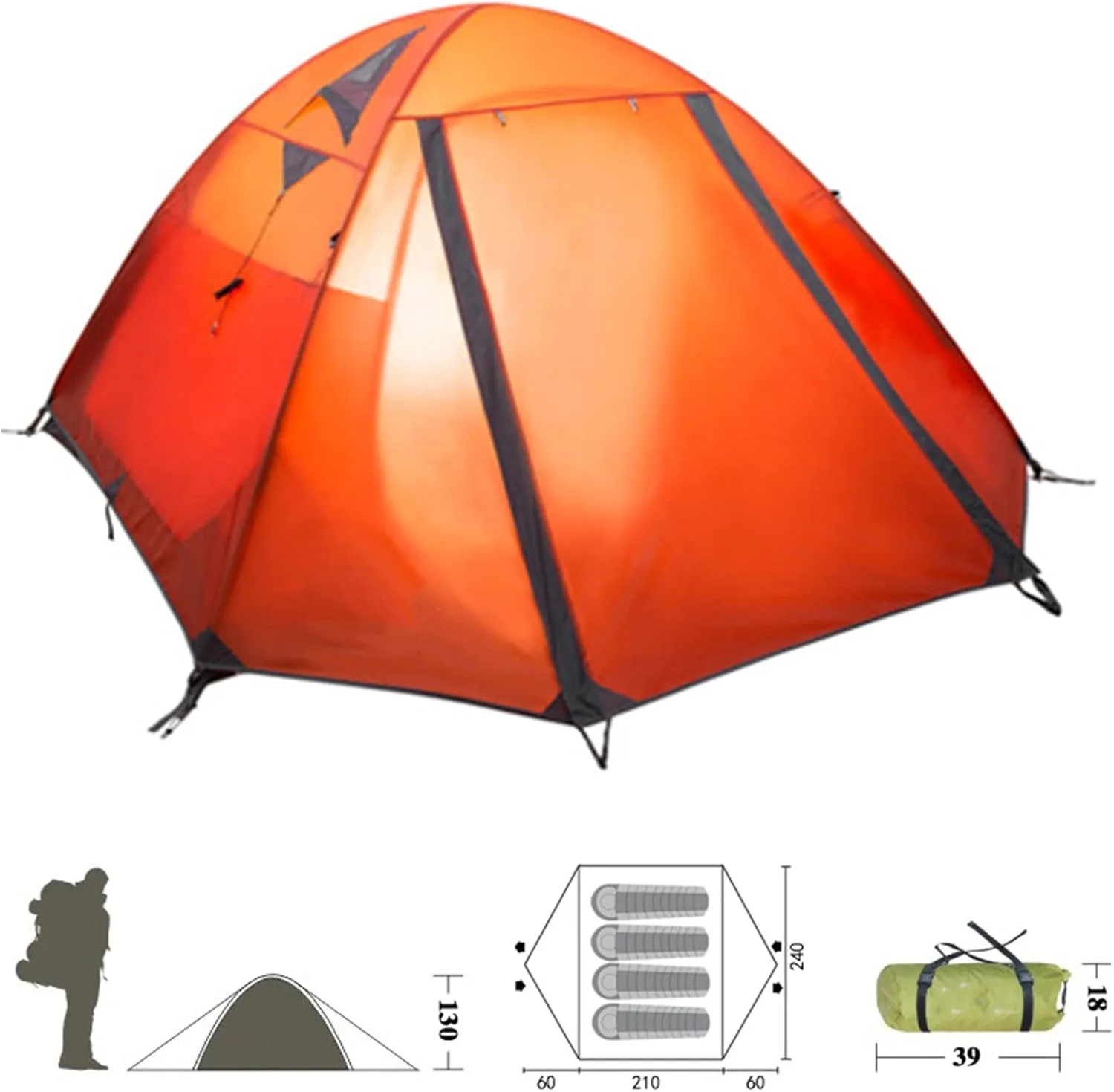 Camping Tent Double Layer 4 Person Family Tents Waterproof 210T Tent Outdoor Roomy Lightweight Easy Setup Carry Bag Included