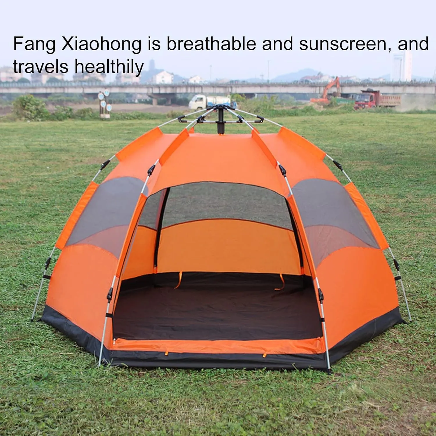 Camping Tent Instant Pop-Up Tent Family Dome Tent with Carry Bag Bell Tent Waterproof Windproof for Camp Backpacking Hiking Outdoor Lightweight,Blue,L