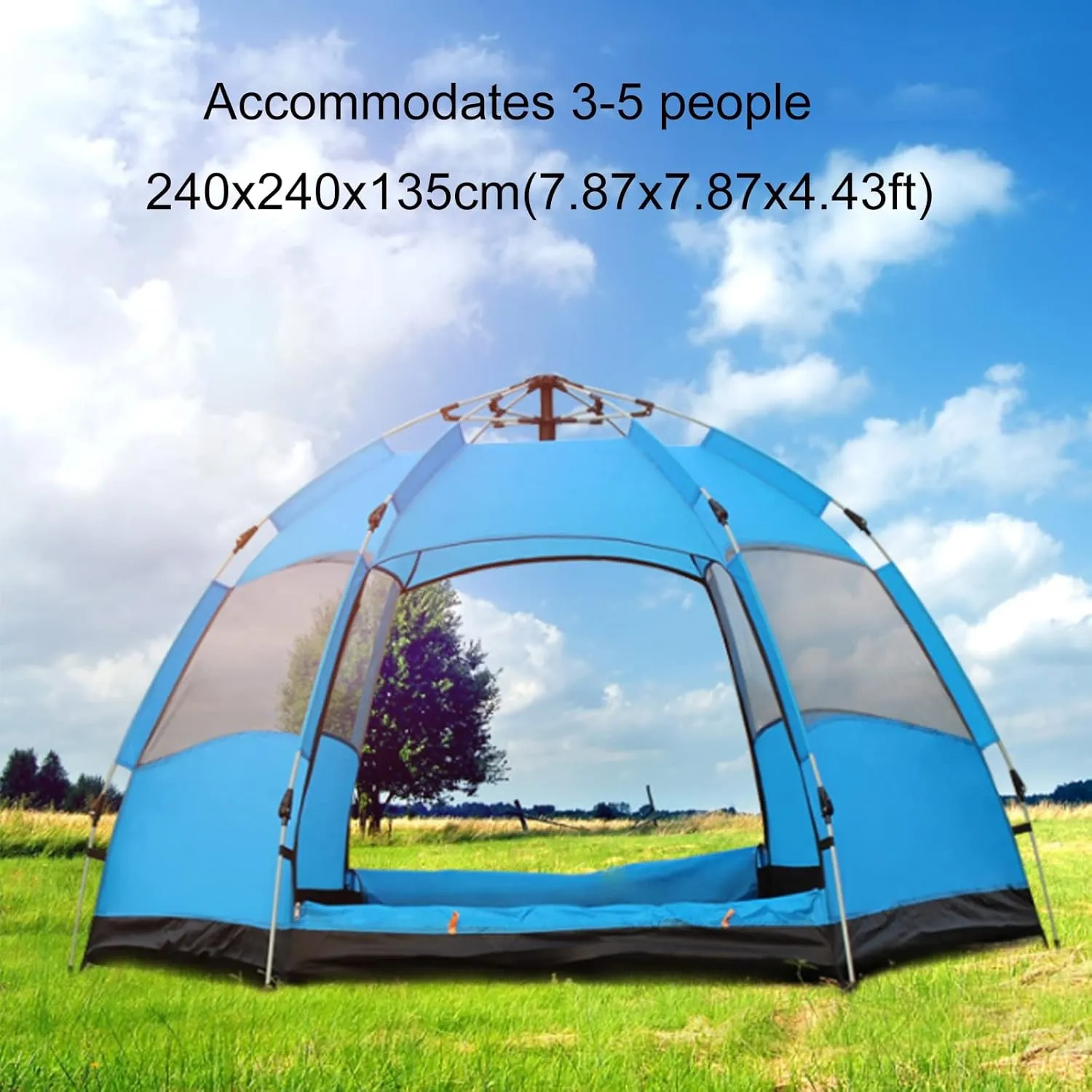 Camping Tent Instant Pop-Up Tent Family Dome Tent with Carry Bag Bell Tent Waterproof Windproof for Camp Backpacking Hiking Outdoor Lightweight,Blue,L