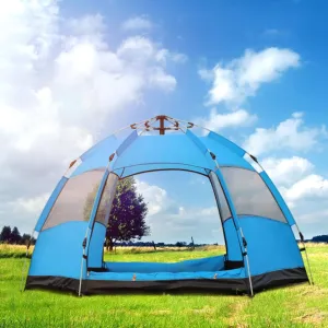 Camping Tent Instant Pop-Up Tent Family Dome Tent with Carry Bag Bell Tent Waterproof Windproof for Camp Backpacking Hiking Outdoor Lightweight,Blue,L