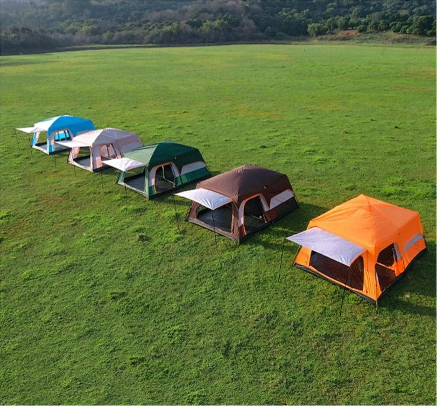 Camping Tent Outdoor Two-Bedroom One-Living Room Large Tent Windproof and Rainproof Tent(Orange,Small)