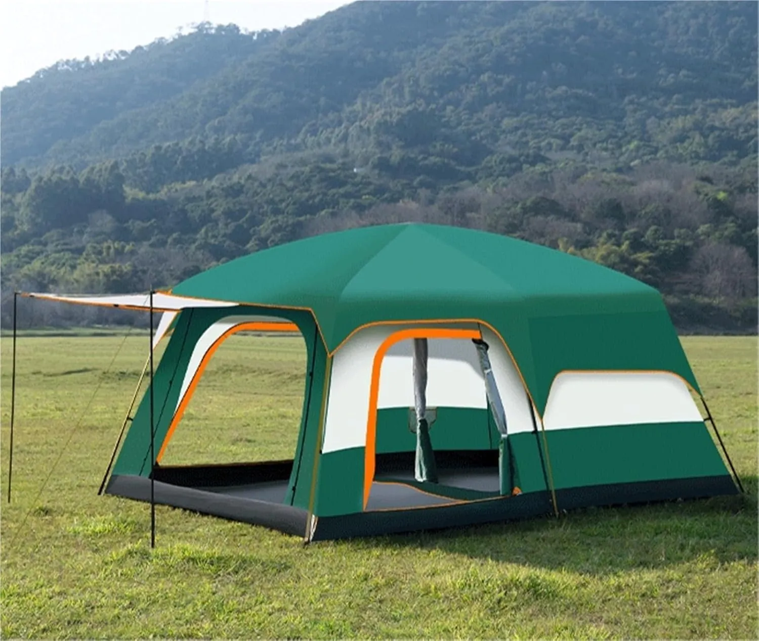 Camping Tent Outdoor Two-Bedroom One-Living Room Large Tent Windproof and Rainproof Tent(Orange,Small)