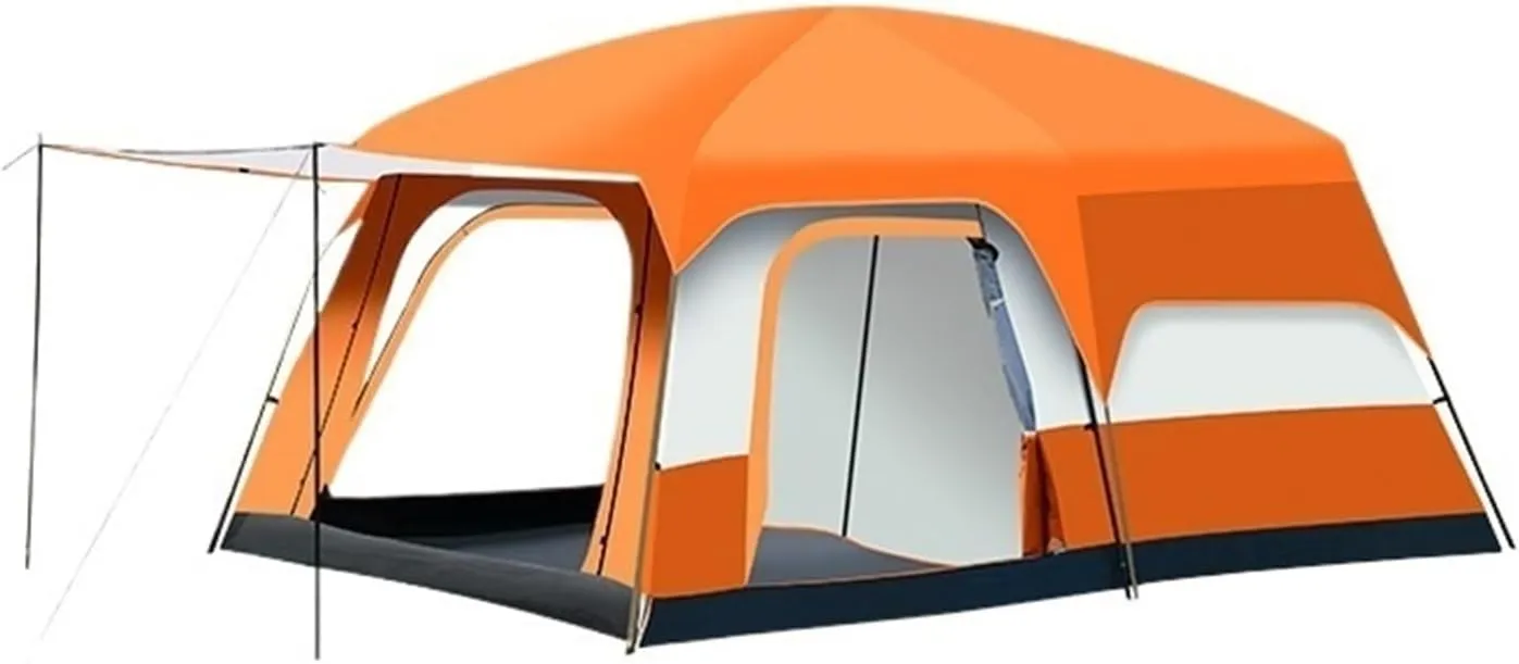 Camping Tent Outdoor Two-Bedroom One-Living Room Large Tent Windproof and Rainproof Tent(Orange,Small)