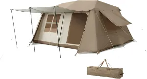 Camping Tents for 4-6 Person with 2 Porch, Double Layer Waterproof 4 Season Tent with Strong Poles, Big Family Cabin Tent Consist of Flysheet & Inner Tent for Beach Backyard Outdoor Emergency