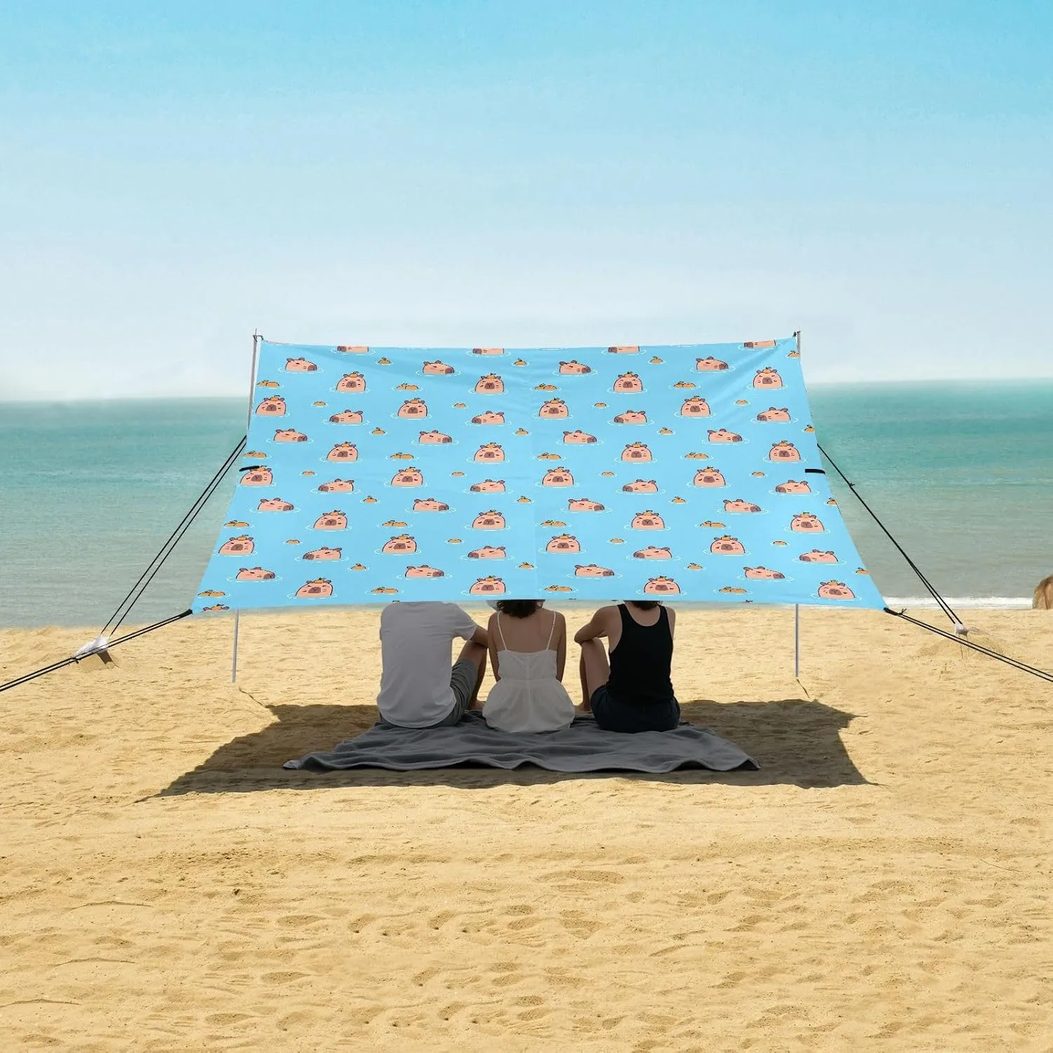 Capybara Orange Beach Camping Tent Sun Shelter for Whole Family, Summer Beach Beach Shade Canopy with UPF50  UV Protection,Easy Set Up and Carry,Outdoor Shade for Trips, Fishing, Backyard Fun Pi