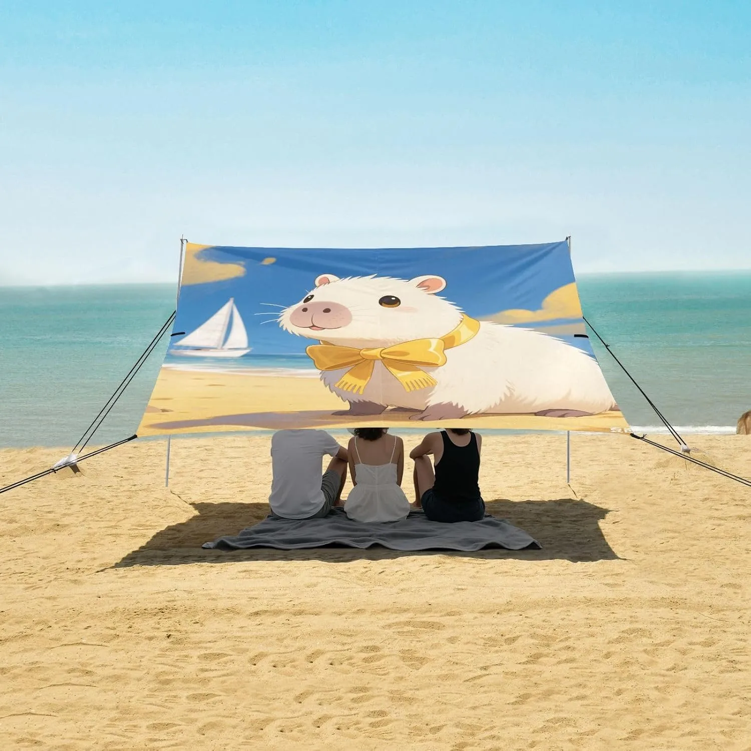 Capybara Summer Island Coast Beach Camping Tent Sun Shelter for Whole Family, Beach Shade Canopy with UPF50  UV Protection,Easy Set Up and Carry,Outdoor Shade for Trips, Fishing, Backyard Fun P