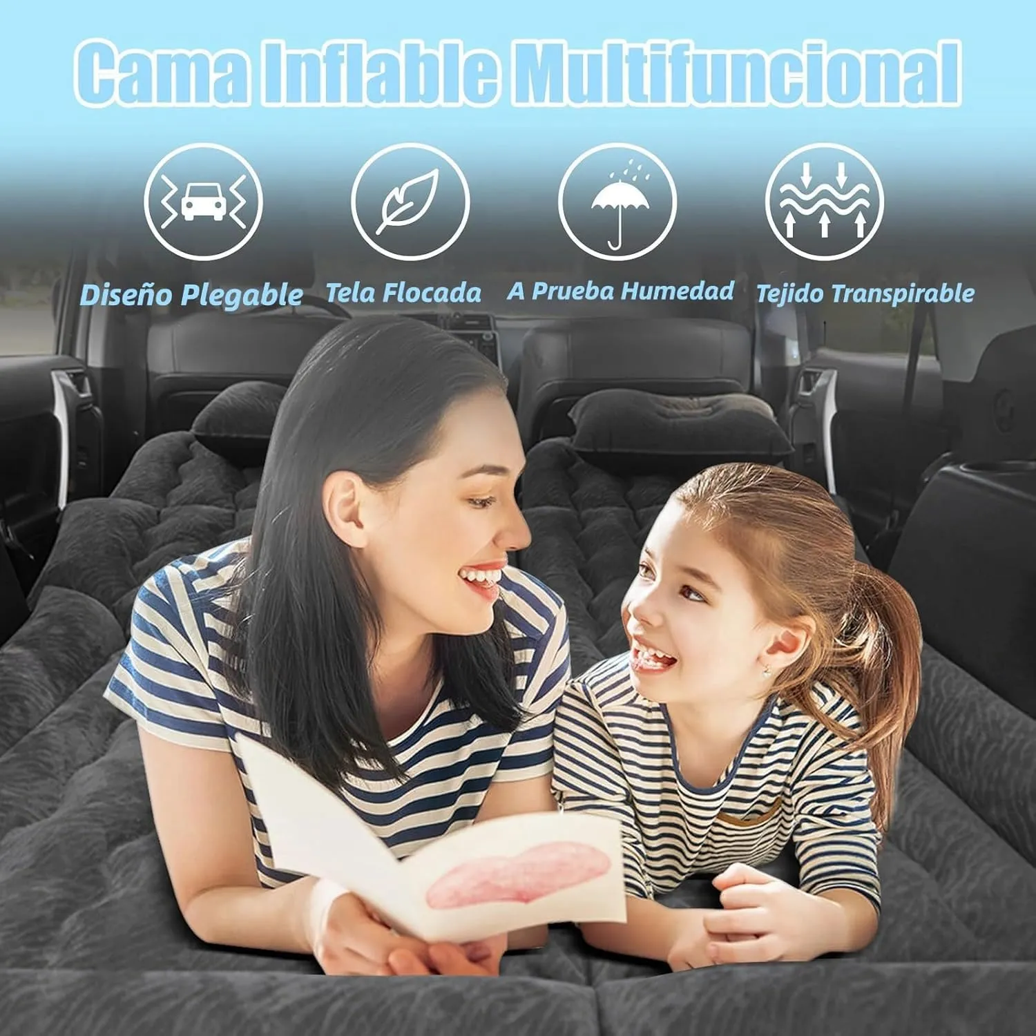 Car Air Mattress for Nissan Prairie (M12) 1998-2003 2004, Car Mattress Inflatable Bed Portable Foldable with Pillow Camping Travel Car Accessories,Black