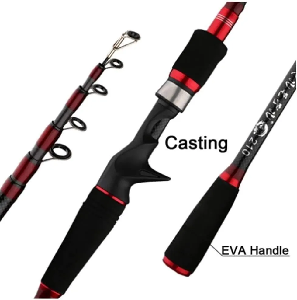 Carbon Casting Spinning Rod Portable Ultralight Telescopic Fishing Rod Spinning Fishing Pole 1.8m 2.1m 2.4m 2.7m 3.0m 3.3m 3.6m (Color : Spin, Size : 3.3m) (Spin 2.4m) (S