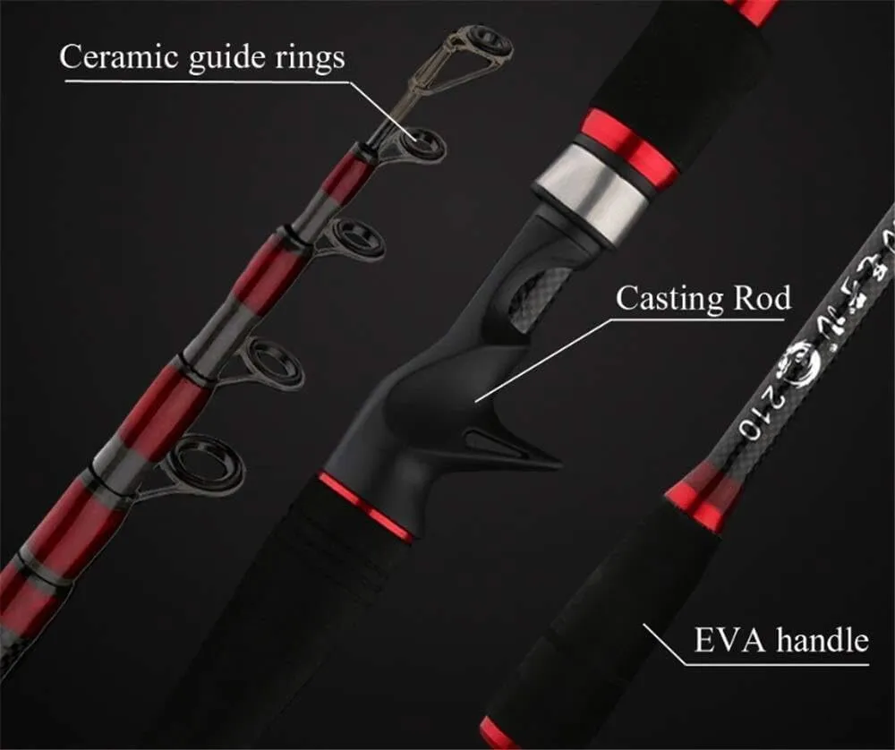 Carbon Casting Spinning Rod Portable Ultralight Telescopic Fishing Rod Spinning Fishing Pole 1.8m 2.1m 2.4m 2.7m 3.0m 3.3m 3.6m (Color : Spin, Size : 3.3m) (Spin 2.4m) (S