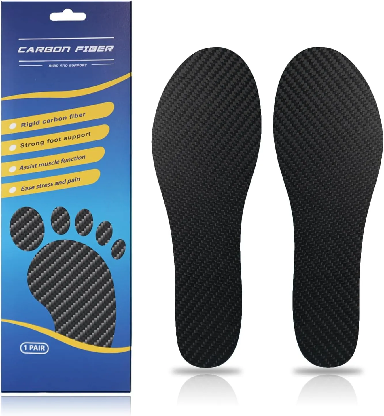 Carbon Fiber Insole 1 Pair Carbon Fiber Foot Plate for Hallux Rigidus, Limitus, Turf Toe, Arthritis, Fractures,Rigid Sole Shoe Insert for Sports, Hiking, Trekking（Black,Men13-13.5