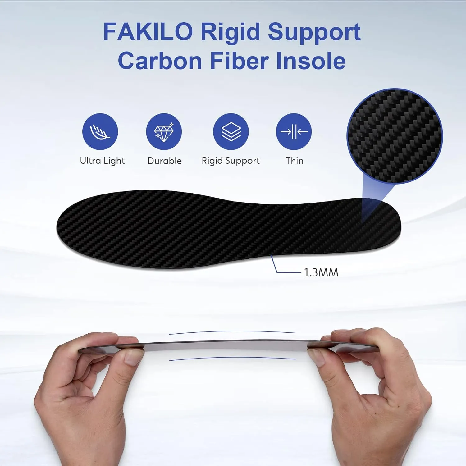 Carbon Fiber Insole 1 Pair, FAKILO Carbon Fiber Insoles Shoes Insert for Women Men, Rigid Support for Turf Toe, Foot Fractures, Hallux Rigidus, Mortons Toe 263 mm - Women's 10-10.5, Men's 9-9.5