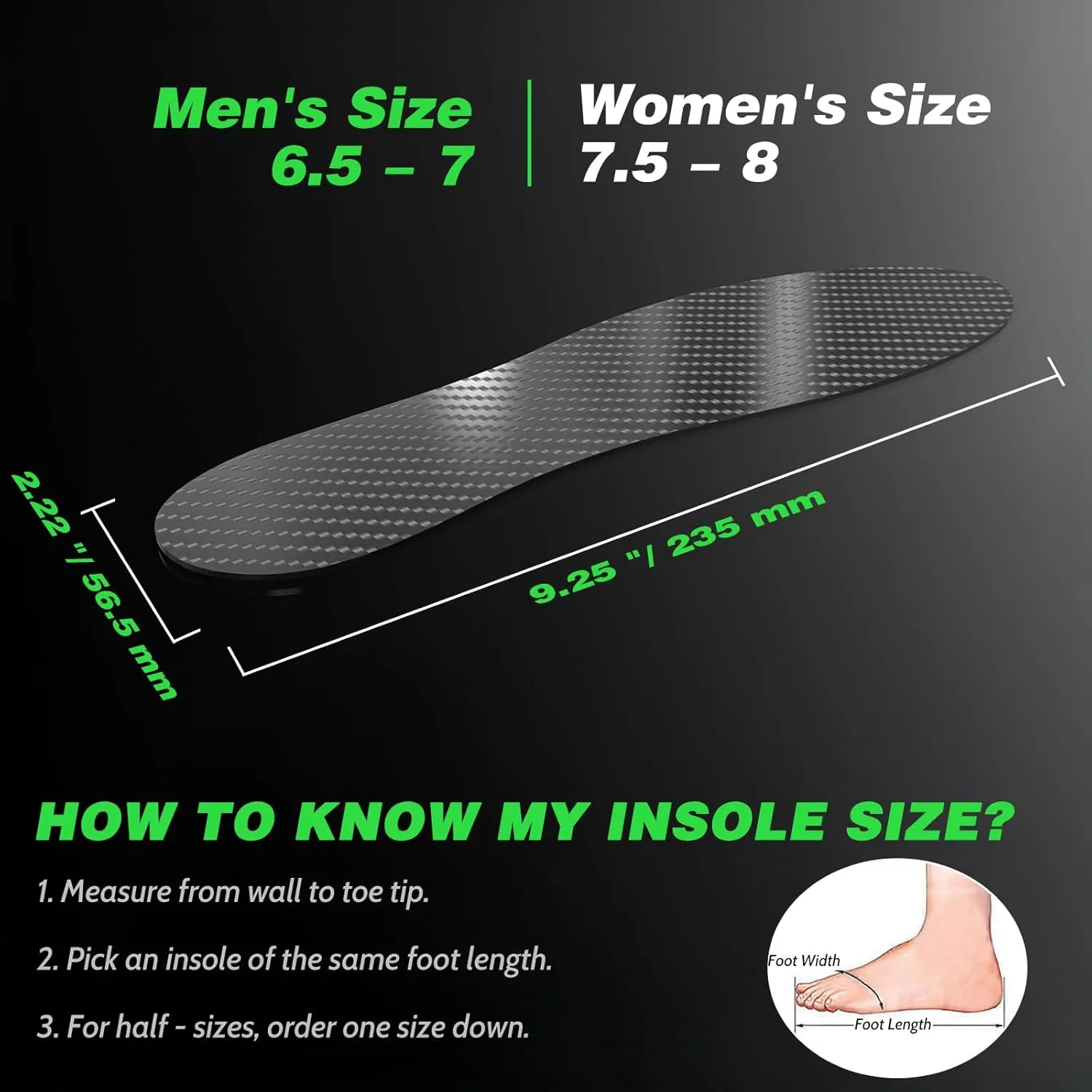 Carbon Fiber Insole (1 Pair), for Turf Toe, Foot Fractures, Hallux Rigidus, Limitus, Rigid Insert for Sports, Hiking, Trekking, Basketball, Running, Alternative to Post Op Shoe 235mm