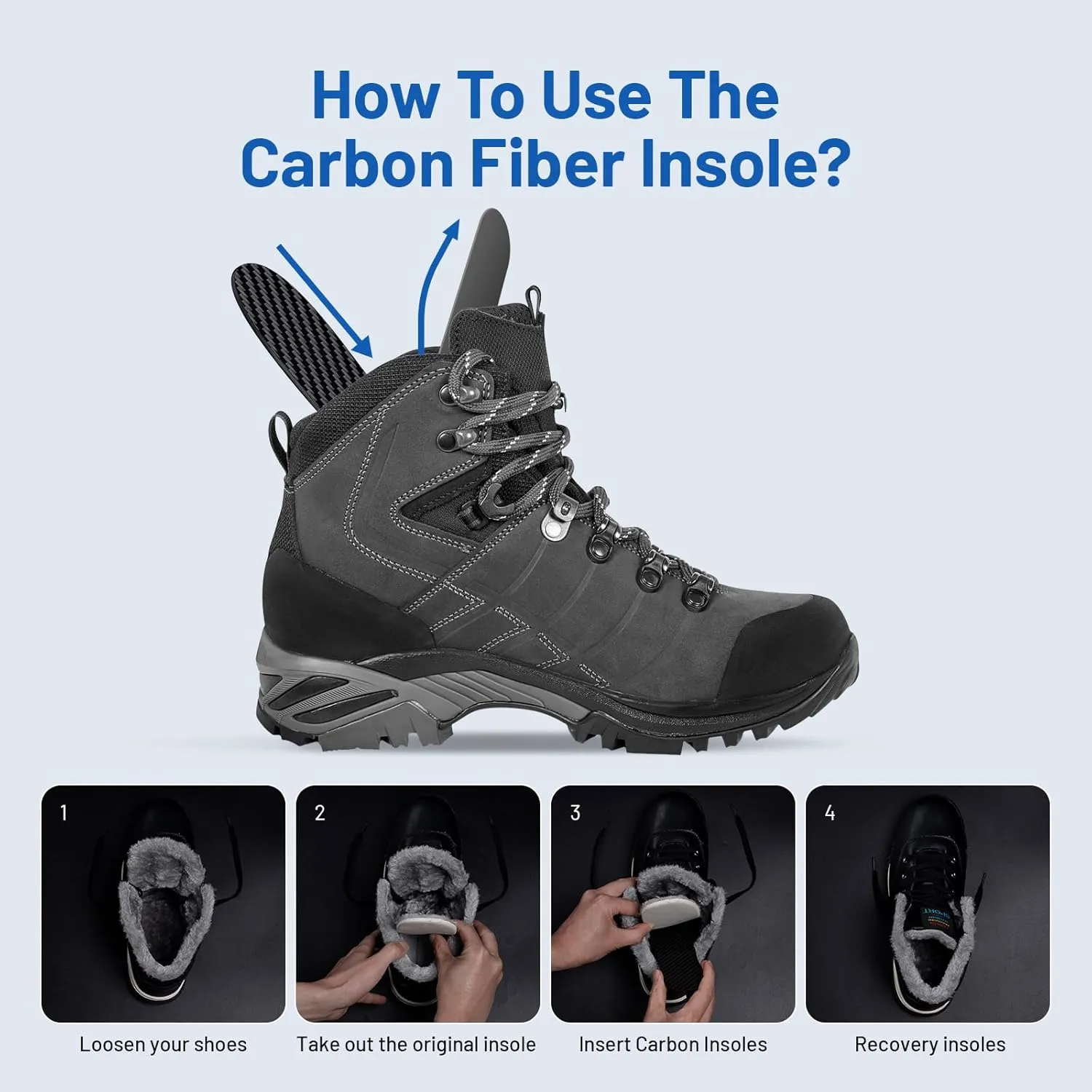 Carbon Fiber Insole 1 Piece, FAKILO Carbon Fiber Foot Plate Shoes Insert for Women Men, Rigid Support for Hallux Rigidus, Turf Toe, Foot Fractures, Mortons Toe - 233mm