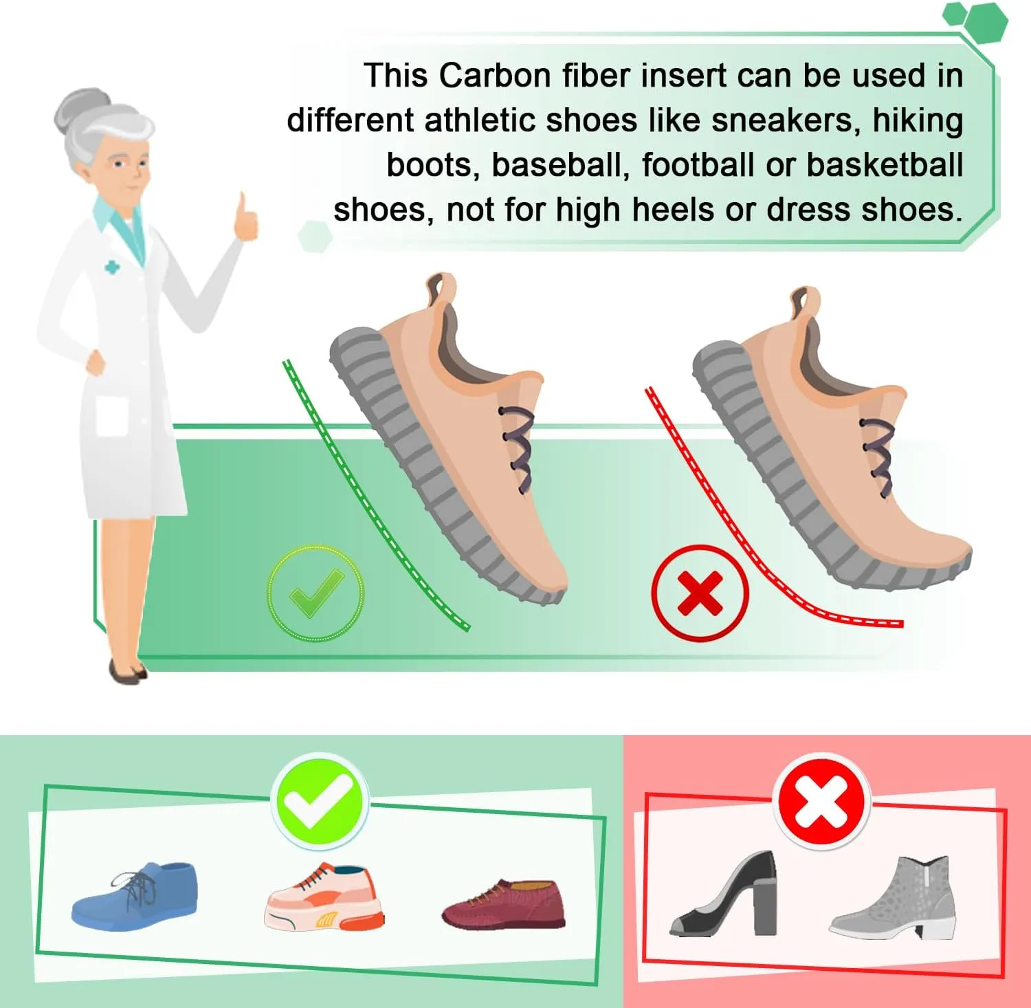 Carbon Fiber Insole, Morton's Extension Orthotic, 1 Pair Rigid Orthotic Shoe Insert for Turf Toe, Foot Arthritis, Hallux Rigidus, for Pain Relief Recovery (9.64"-245mm-Men's 8-8.5/Women's 9-9.5)