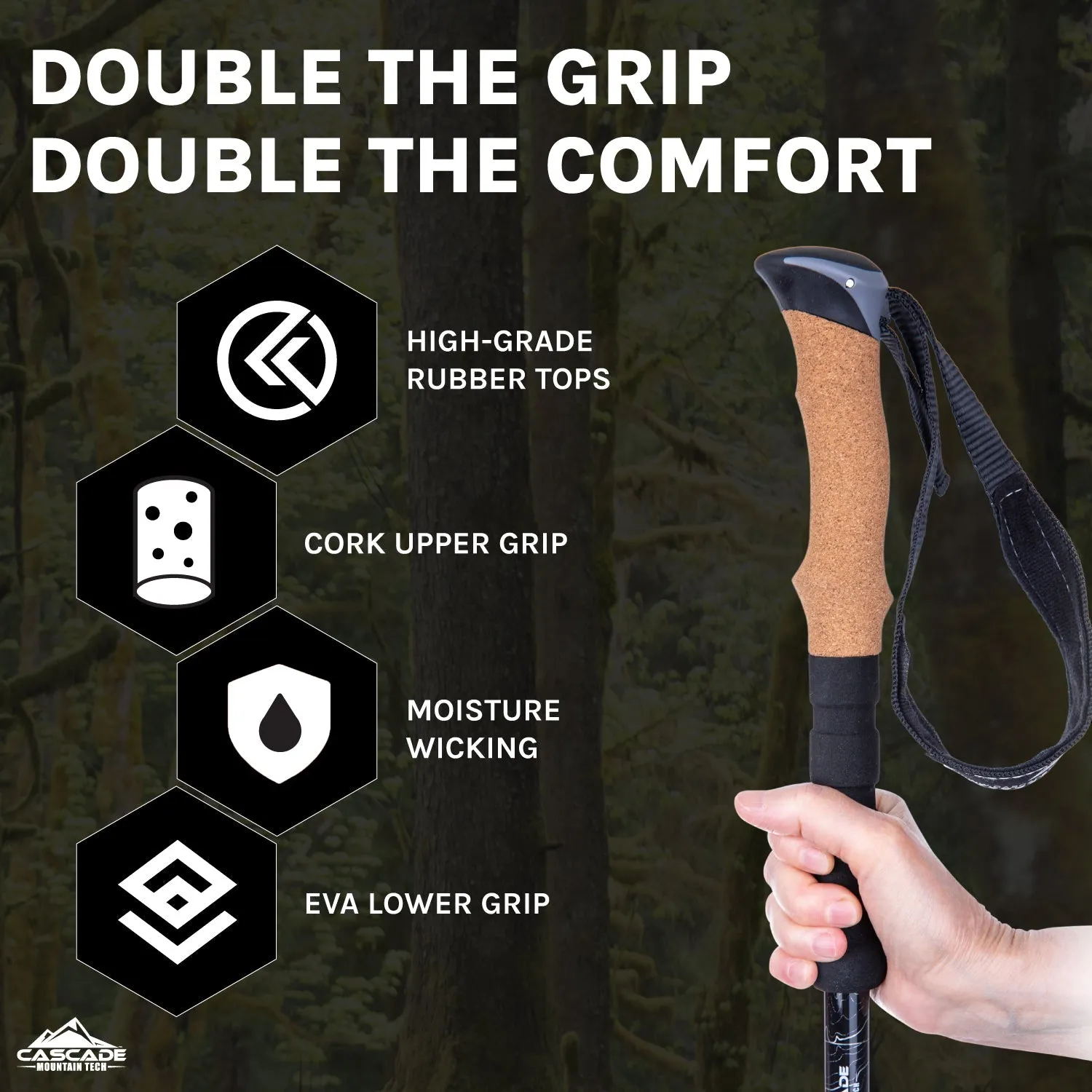 Carbon Fiber Quick Lock Trekking Poles (Cork Grip) - White