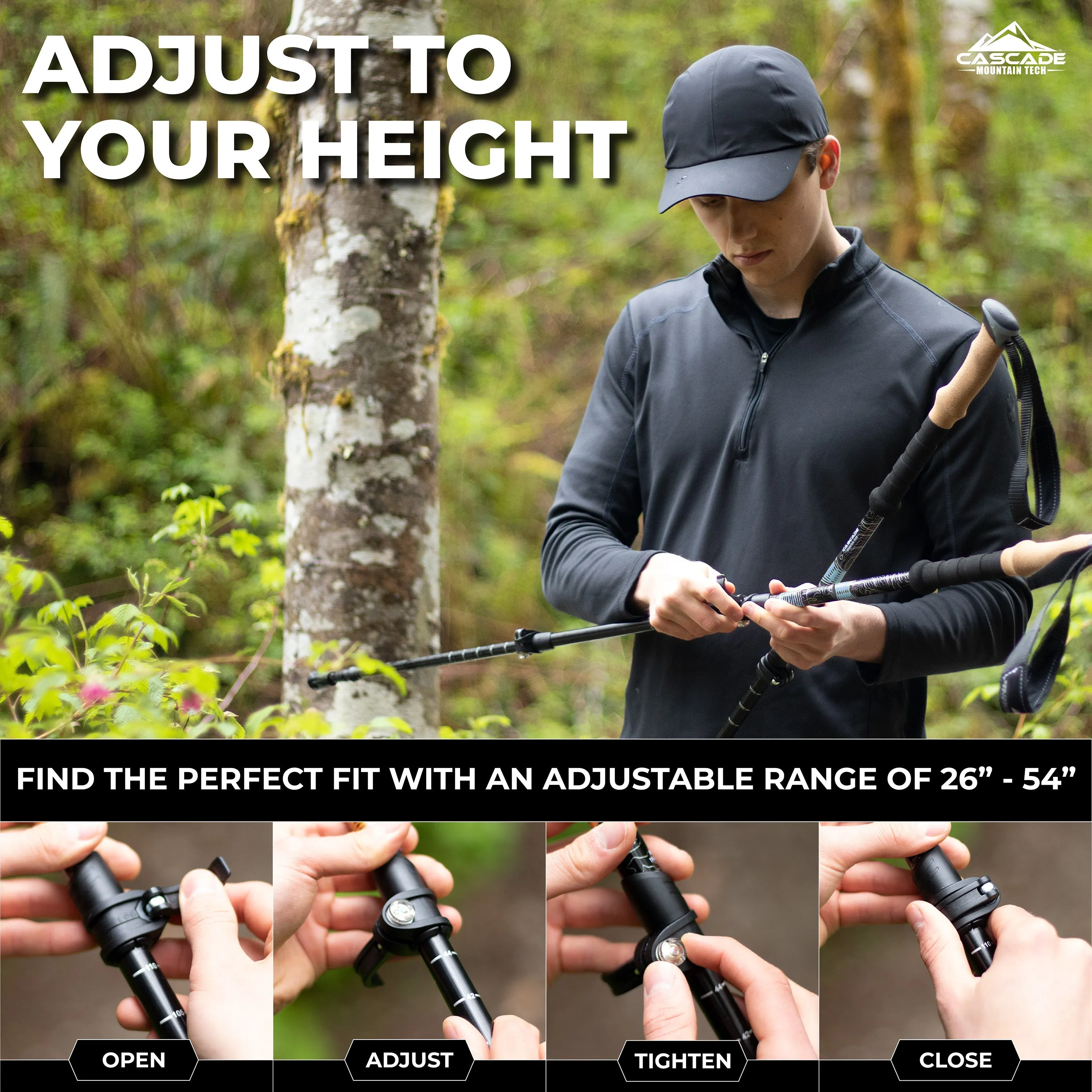 Carbon Fiber Quick Lock Trekking Poles (Cork Grip) - White