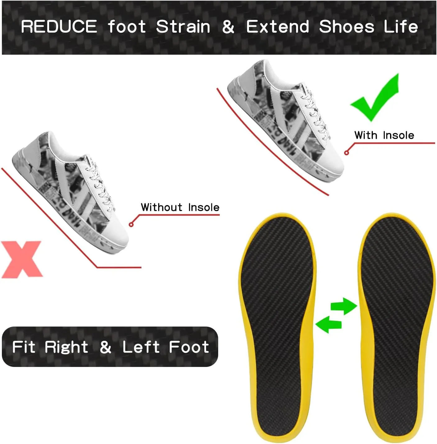 Carbon Fiber Sport Insole - 1 pc | Rigid Carbon Fiber Shoe Insert | Graphite Shoe Insert for Foot Pain, Arthritis, Hallux Rigidus, Turf Toe & Morton's Toe | Stiff Soles