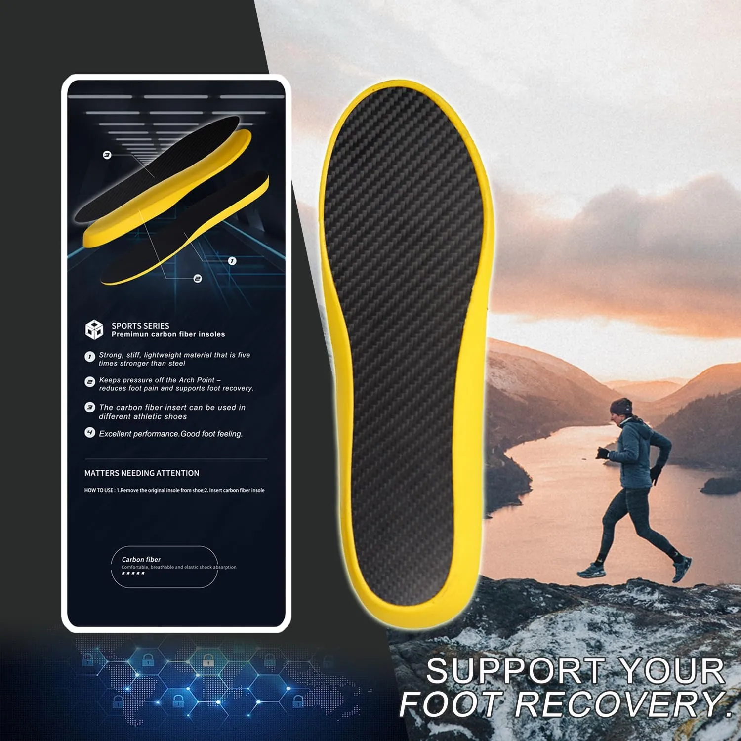 Carbon Fiber Sport Insole - 1 pc | Rigid Carbon Fiber Shoe Insert | Graphite Shoe Insert for Foot Pain, Arthritis, Hallux Rigidus, Turf Toe & Morton's Toe | Stiff Soles
