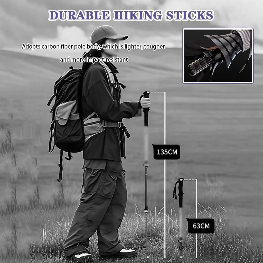 Carbon Fiber Walking Sticks, Three-Section Retractable Trekking Pole, with Aluminum Alloy Lock, Accessories Bag, Unisex (3 Colors Available)