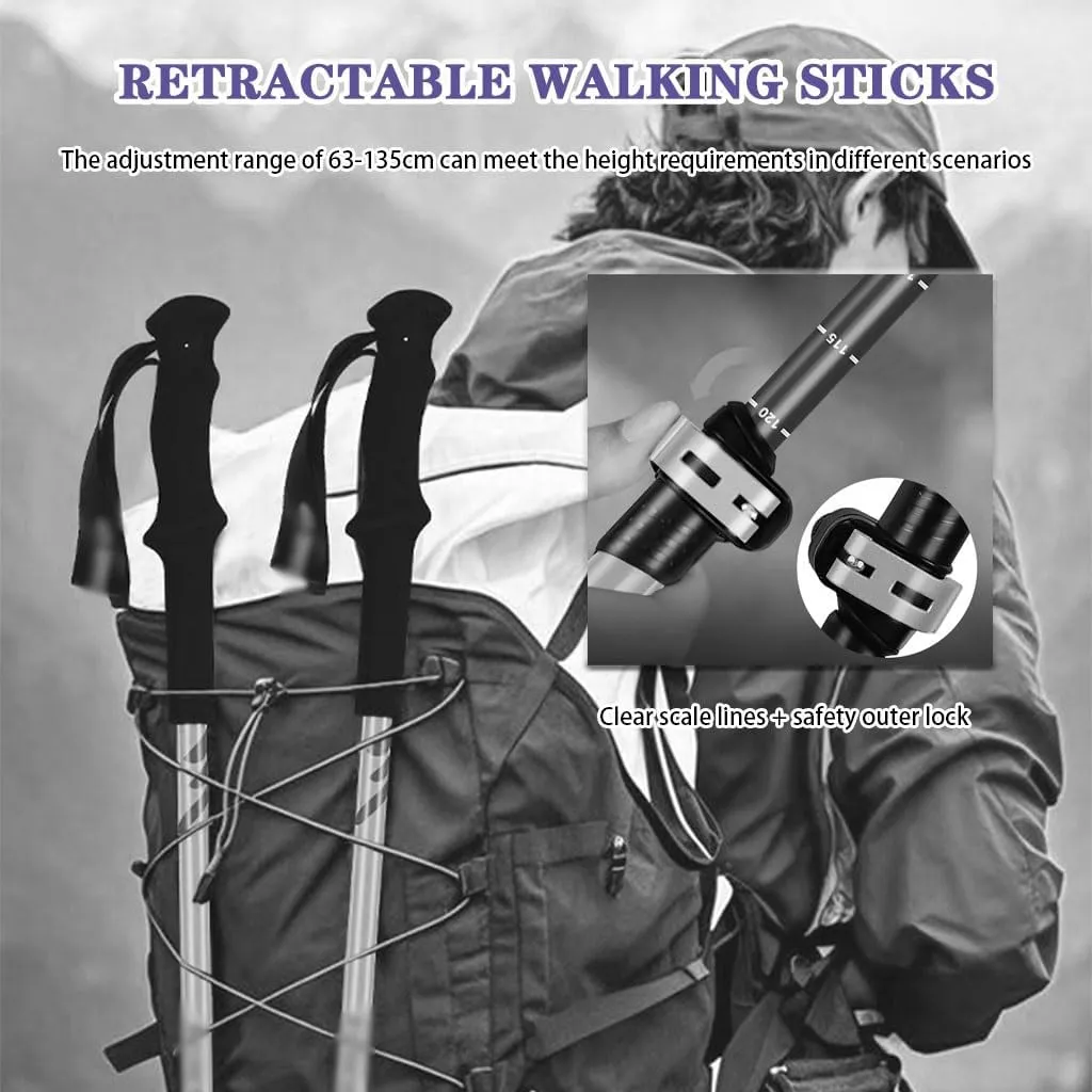 Carbon Fiber Walking Sticks, Three-Section Retractable Trekking Pole, with Aluminum Alloy Lock, Accessories Bag, Unisex (3 Colors Available)