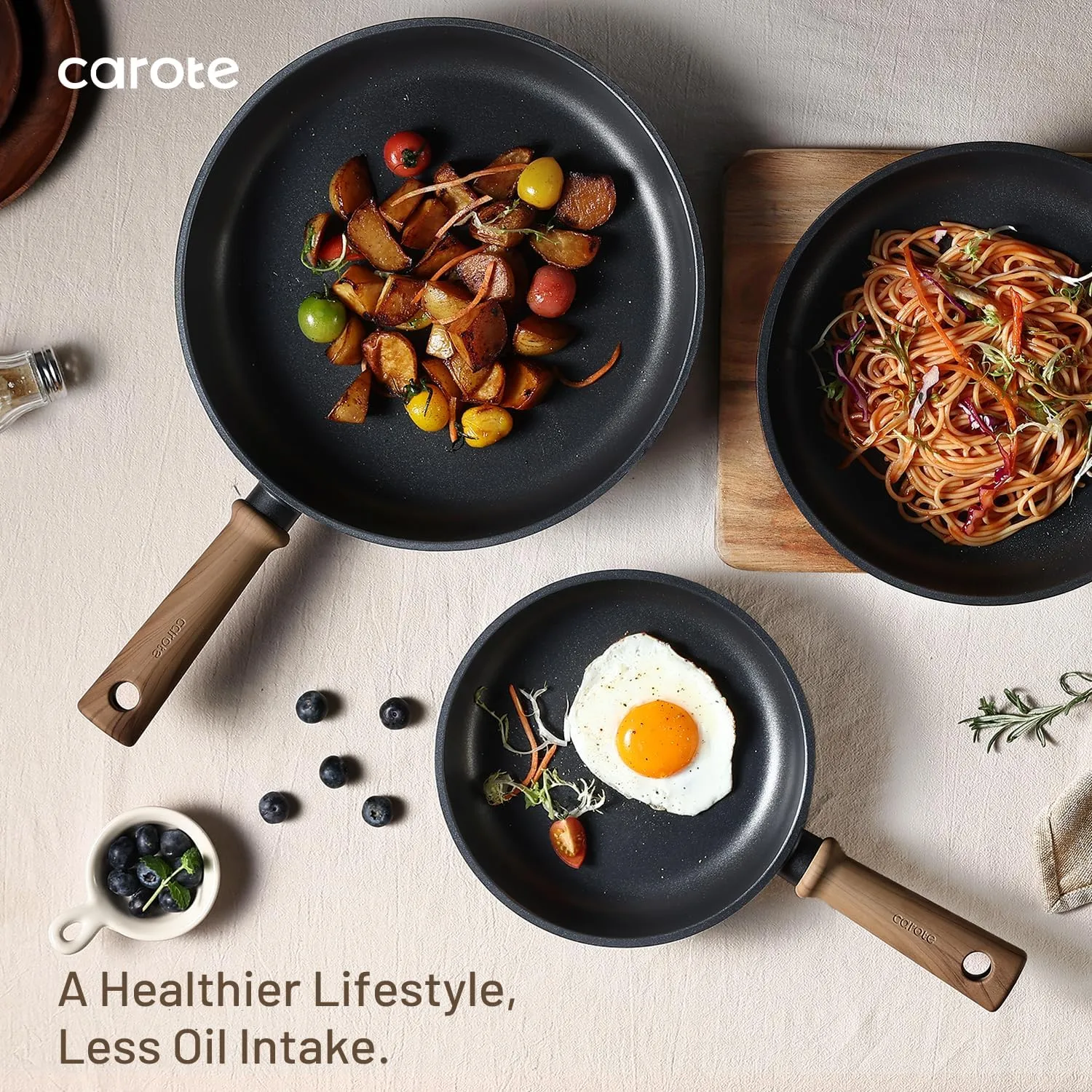 CAROTE Non Stick Frying Pans Sets 8 10 Inch Nonstick Skillet Titanium Induction Pan Nonstick Skillet Compatible with All Stovetops