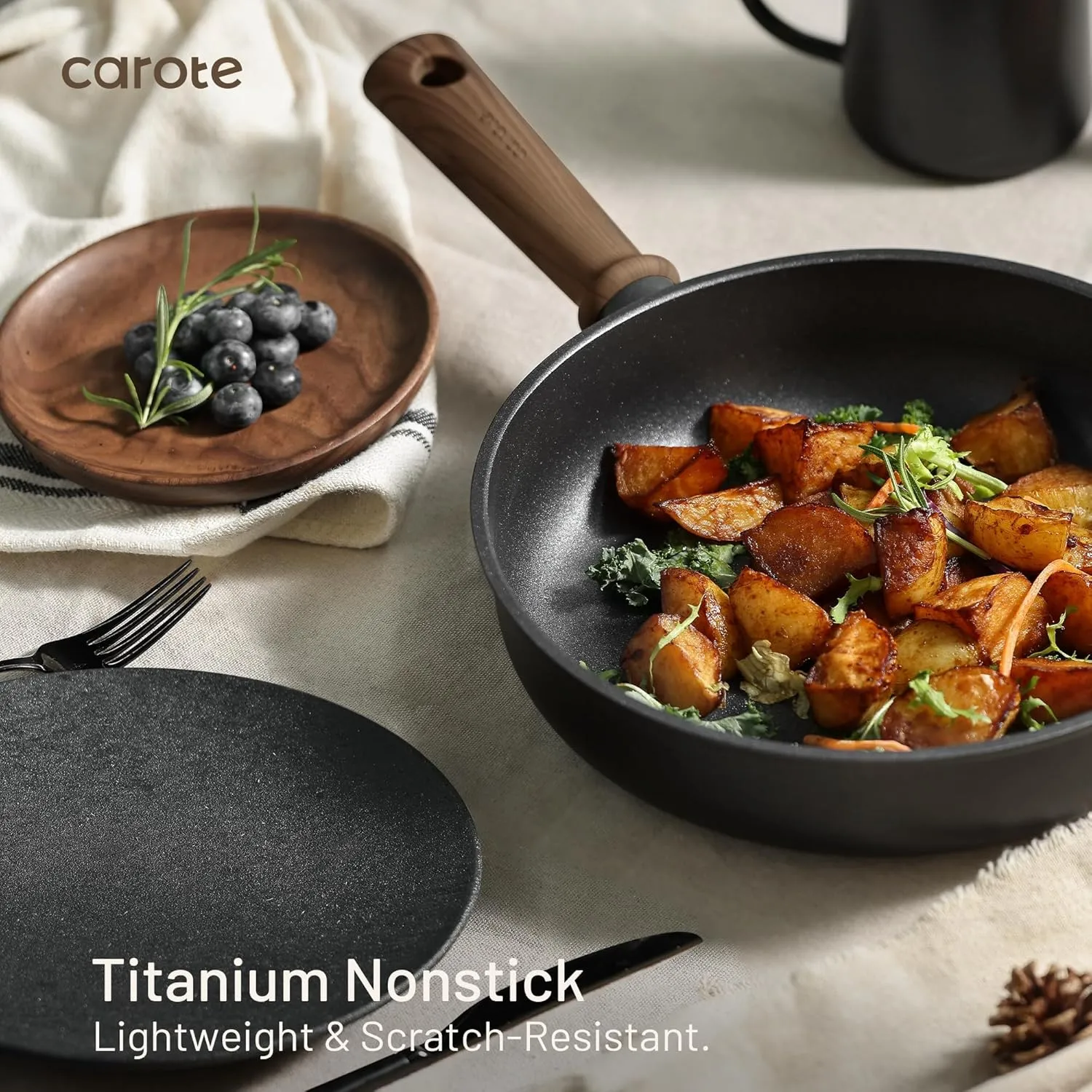 CAROTE Non Stick Frying Pans Sets 8 10 Inch Nonstick Skillet Titanium Induction Pan Nonstick Skillet Compatible with All Stovetops