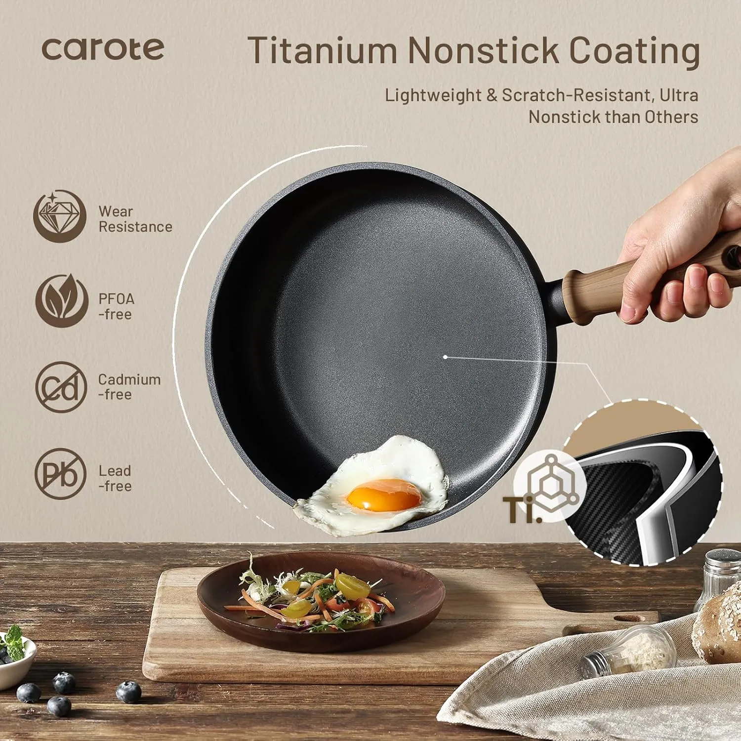 CAROTE Non Stick Frying Pans Sets 8 10 Inch Nonstick Skillet Titanium Induction Pan Nonstick Skillet Compatible with All Stovetops