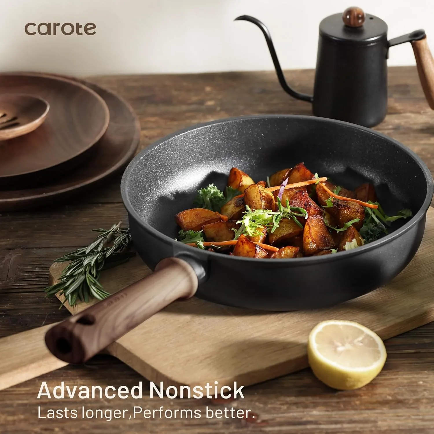 CAROTE Non Stick Frying Pans Sets 8 10 Inch Nonstick Skillet Titanium Induction Pan Nonstick Skillet Compatible with All Stovetops