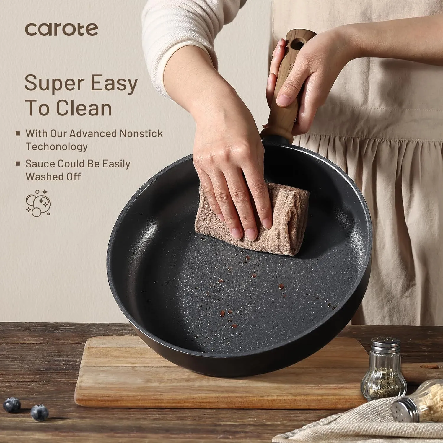CAROTE Non Stick Frying Pans Sets 8 10 Inch Nonstick Skillet Titanium Induction Pan Nonstick Skillet Compatible with All Stovetops