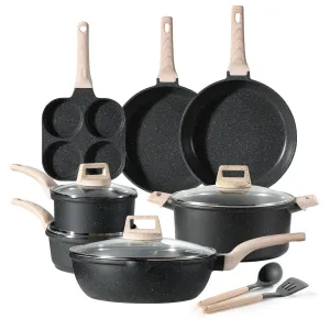 CAROTE Nonstick Pots and Pans Set,Cookware Sets 13Pcs Nonstick, Healthy Non Stick Induction Stone Cookware Kitchen Granite Cooking Set w/Frying Pans & Saucepan, PFOS, PFOA Free