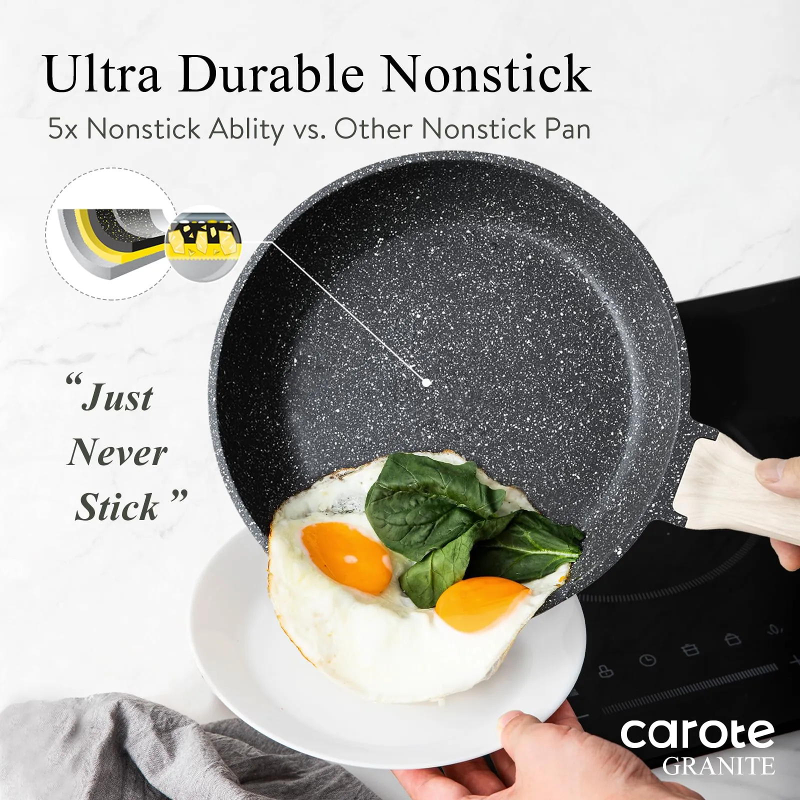 CAROTE Nonstick Pots and Pans Set,Cookware Sets 13Pcs Nonstick, Healthy Non Stick Induction Stone Cookware Kitchen Granite Cooking Set w/Frying Pans & Saucepan, PFOS, PFOA Free