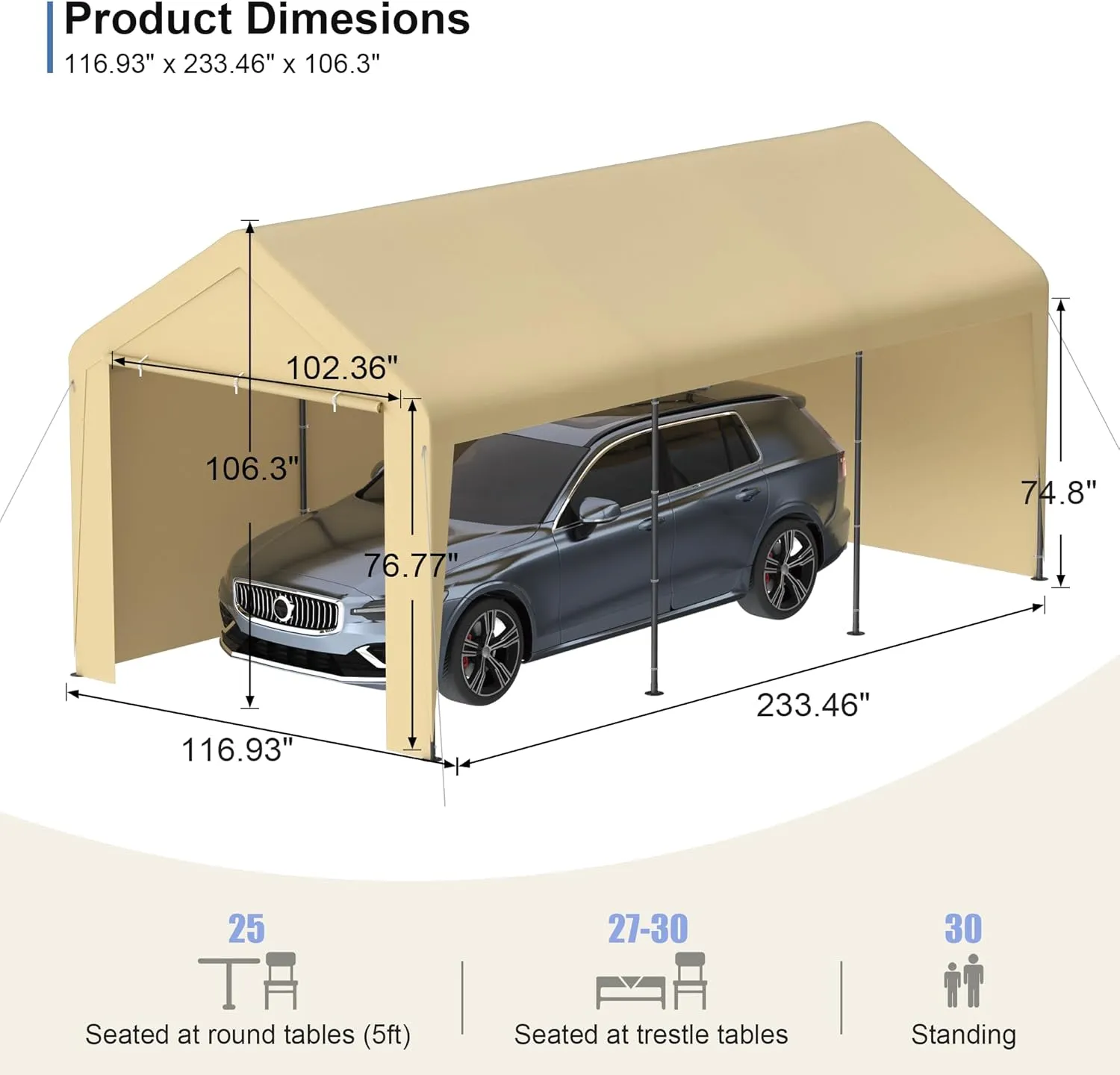 Carport 10x20 Heavy Duty Portable Garage w/Removable Sidewalls & Roll-Up Door Car Canopy Party Tents Waterproof UV Resistant All Weather Car Port for Trucks,Boats (Yellow)