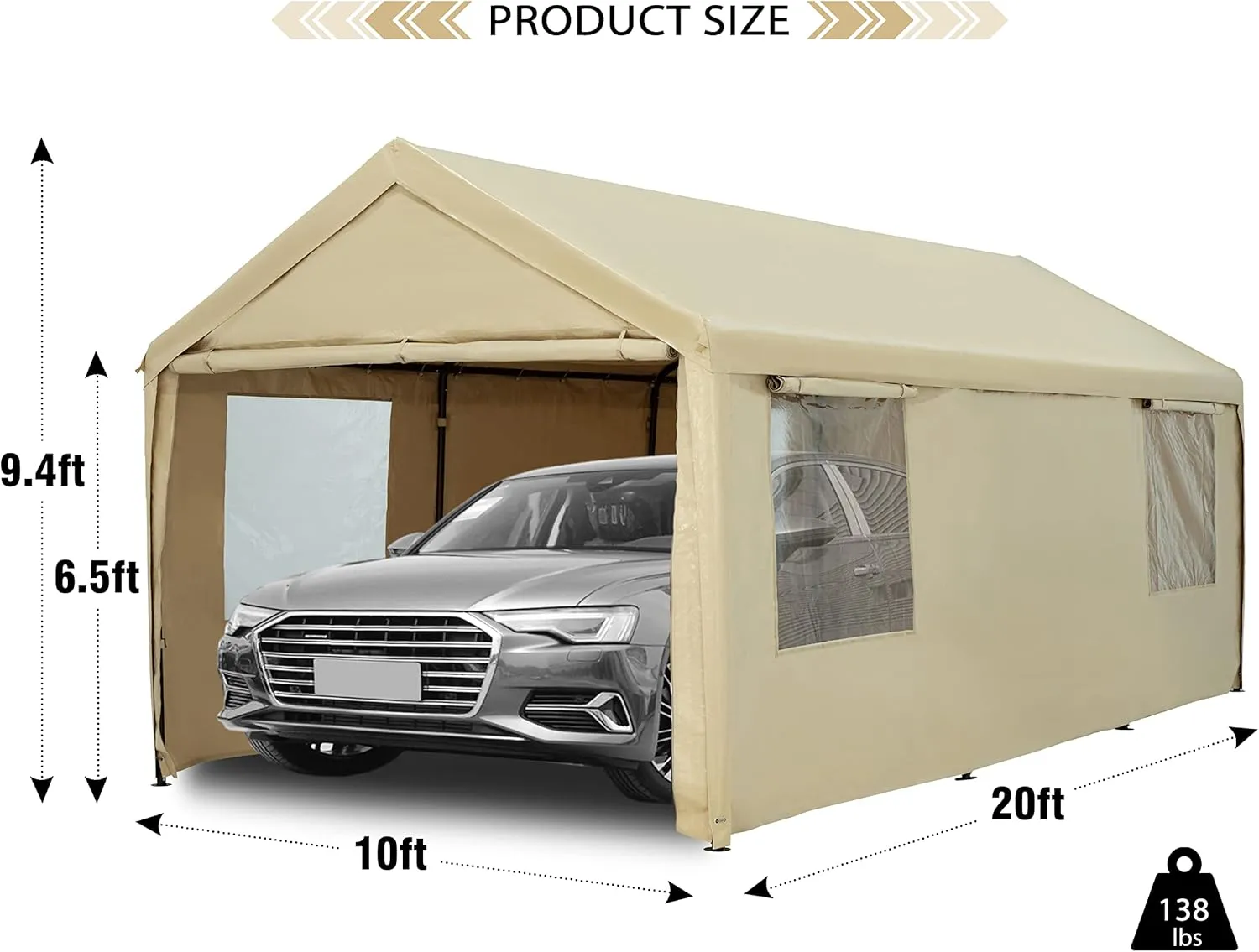 Carport Canopy 12x20ft Heavy Duty Car Tent with Removable Sidewalls & Doors, Portable Car Port Garage Shelter for Boat, Party, Outdoor Camping Tent, UV Resistant