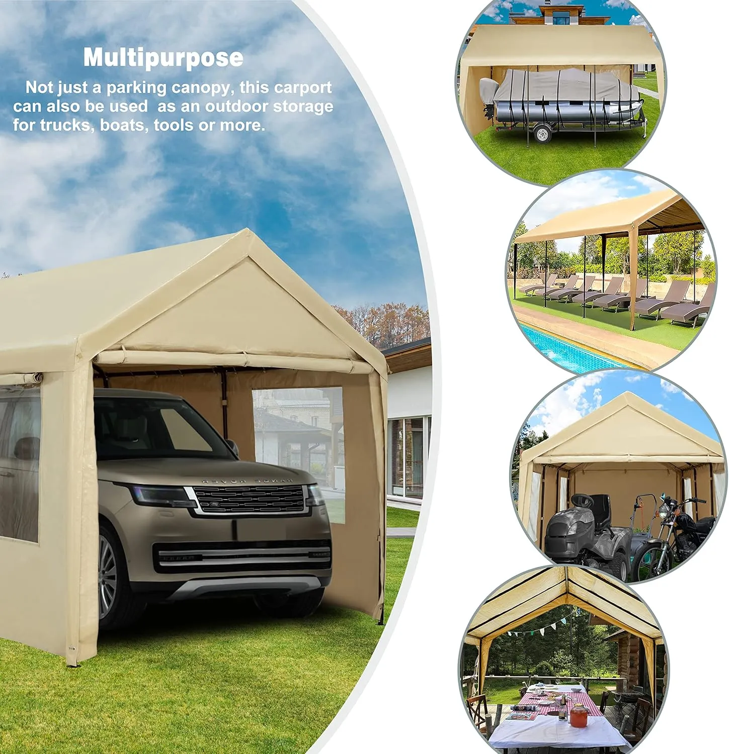 Carport Canopy 12x20ft Heavy Duty Car Tent with Removable Sidewalls & Doors, Portable Car Port Garage Shelter for Boat, Party, Outdoor Camping Tent, UV Resistant